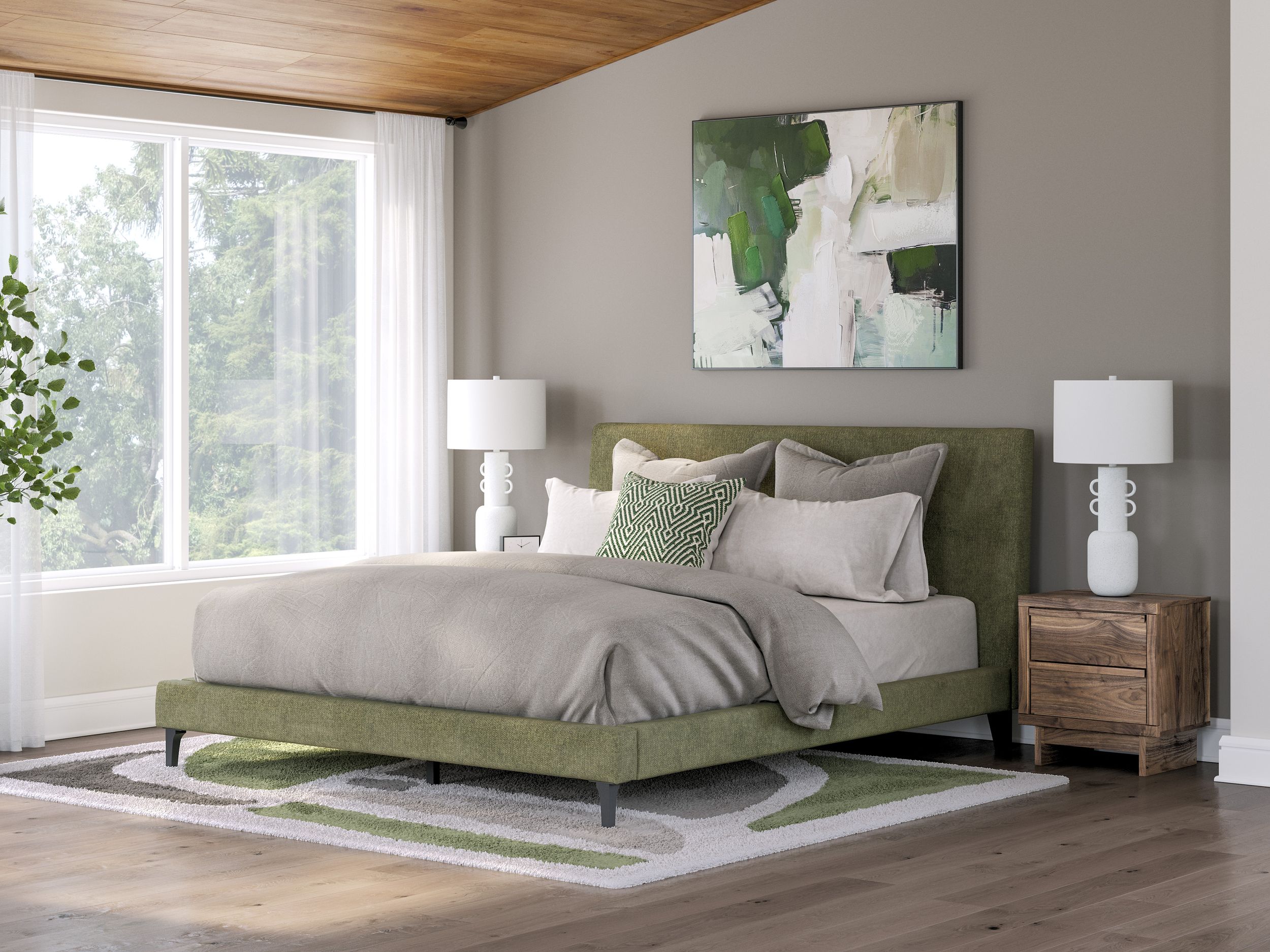 Chirason Upholstered Panel Bed w/Roll Slats, California King Size