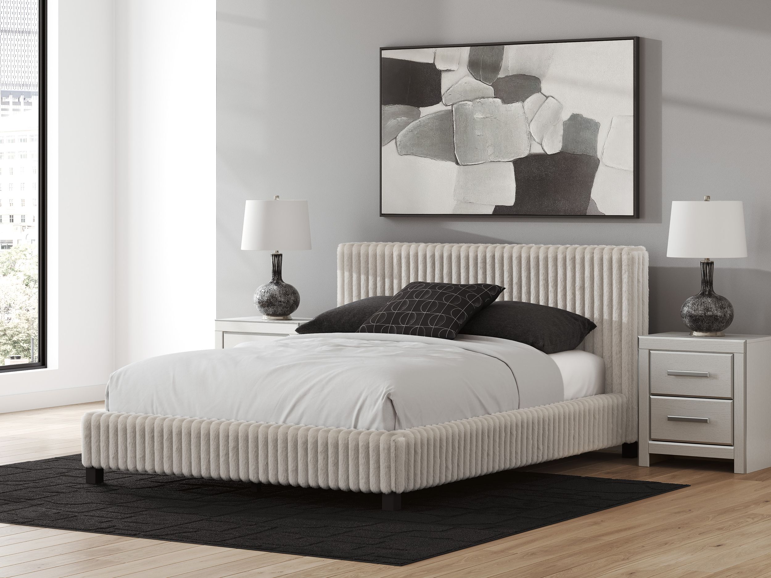 Zuraleus Polyester Upholstered Platform Bedroom Set