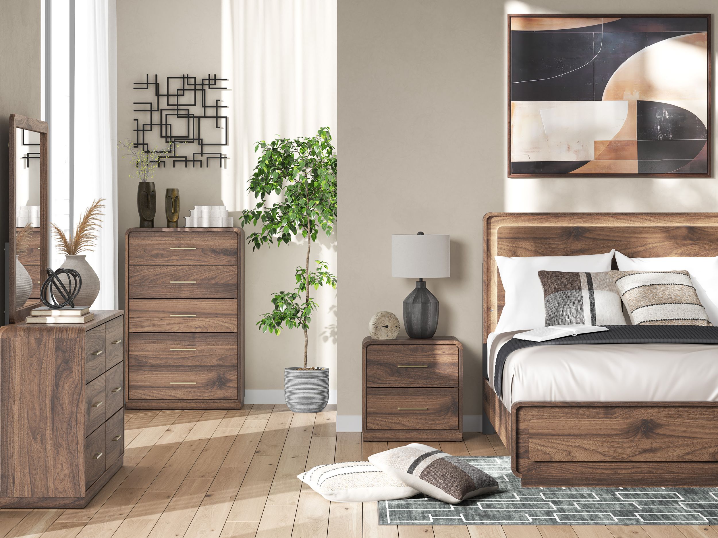 Fortlorn MDF Panel Bedroom Set w/LED Light