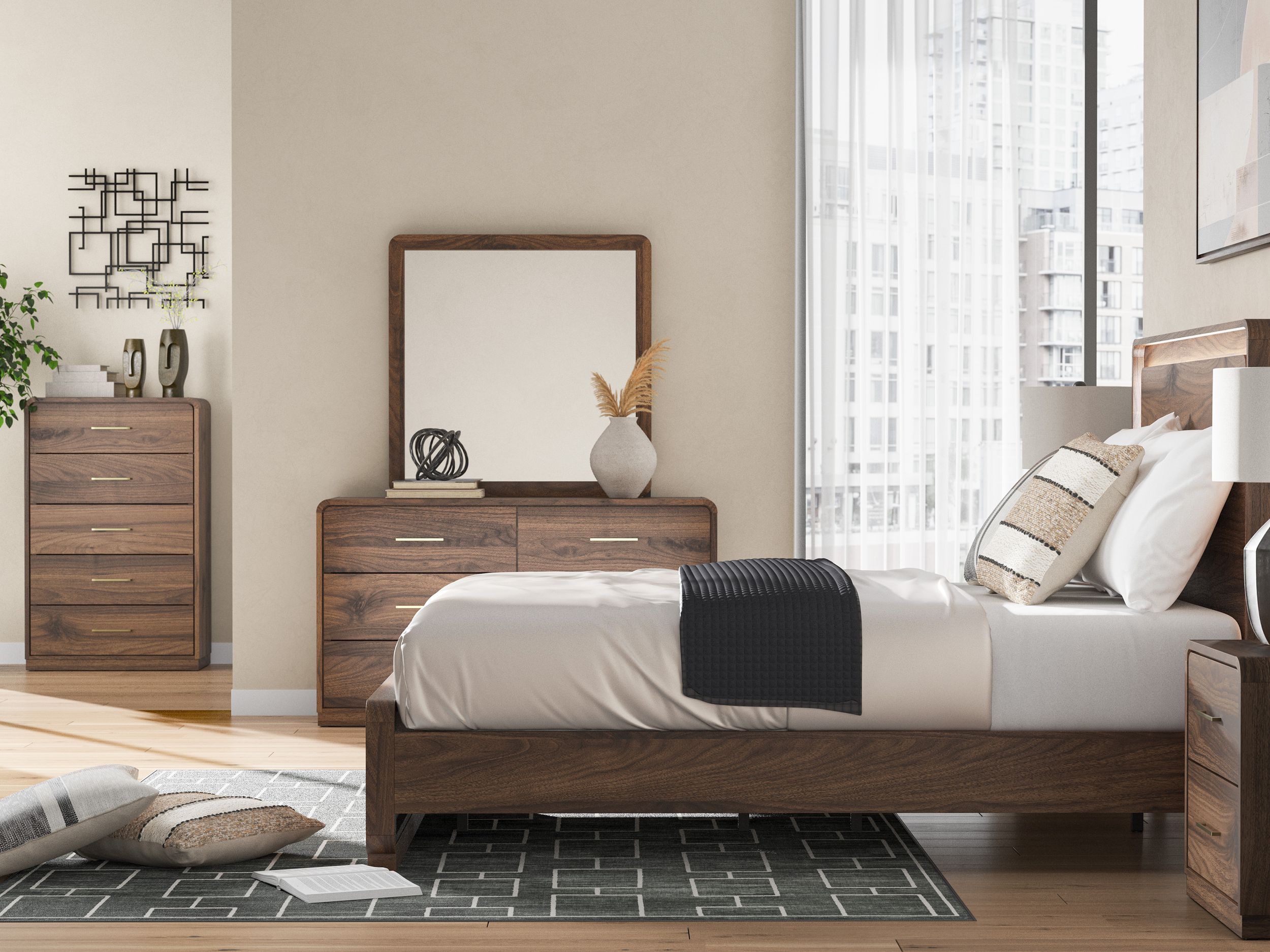 Fortlorn MDF Panel Bedroom Set w/LED Light