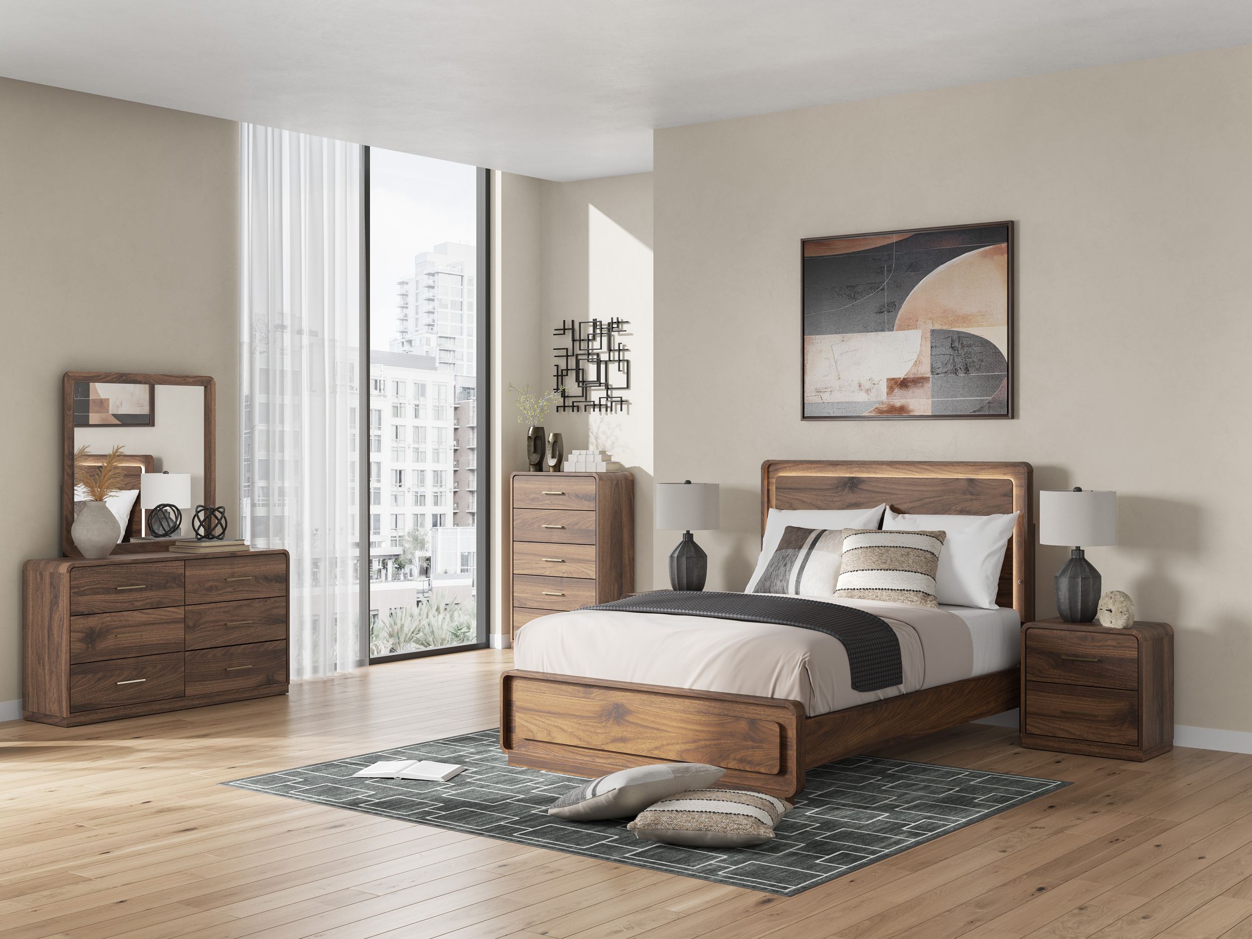 Fortlorn MDF Panel Bedroom Set w/LED Light