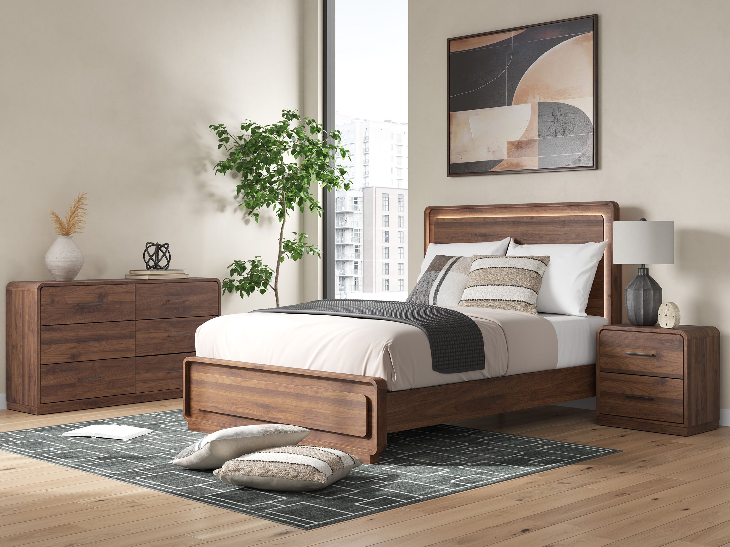 Fortlorn MDF Panel Bedroom Set w/LED Light