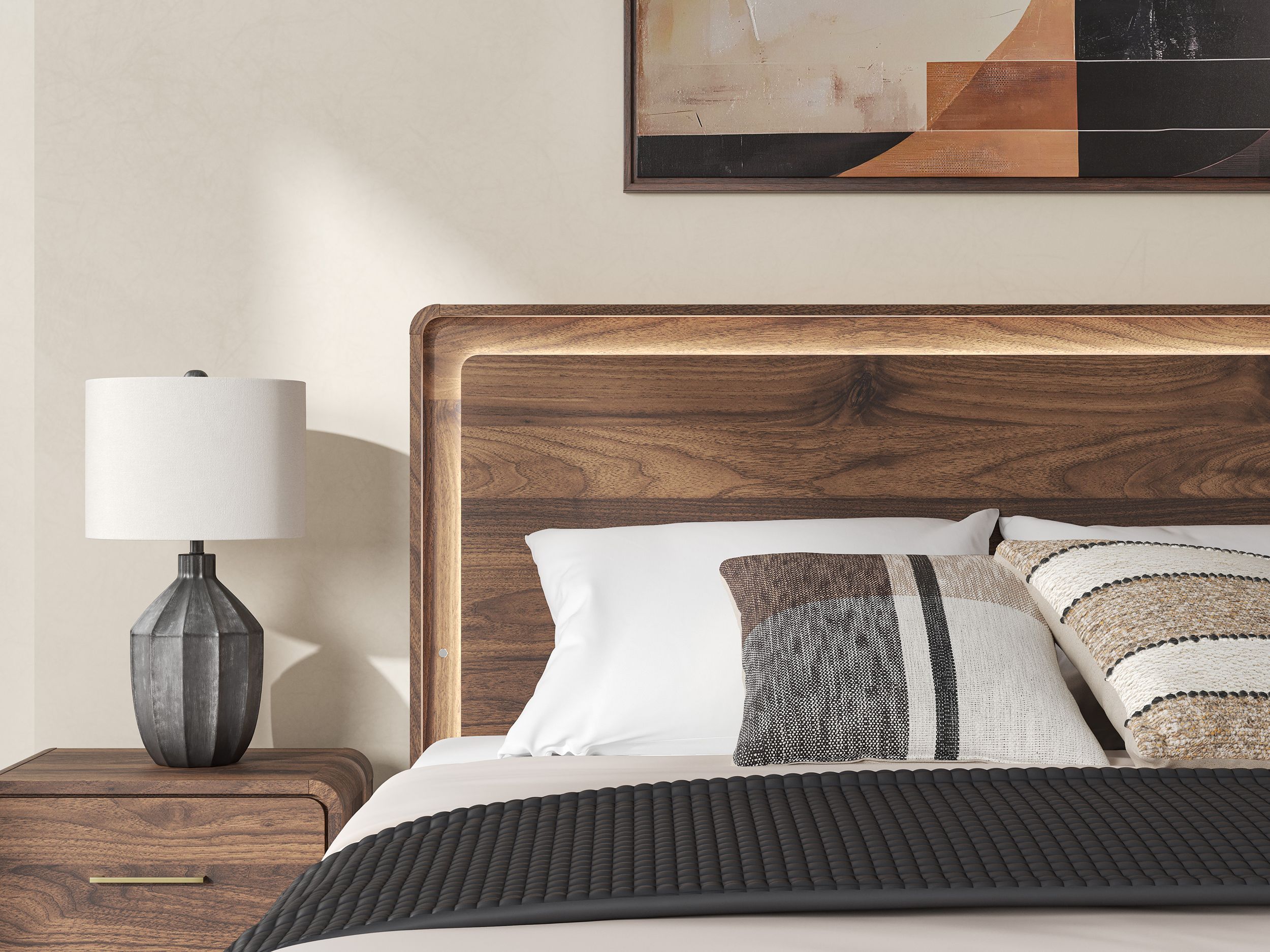 Fortlorn MDF Panel Bed w/LED Light, King Size