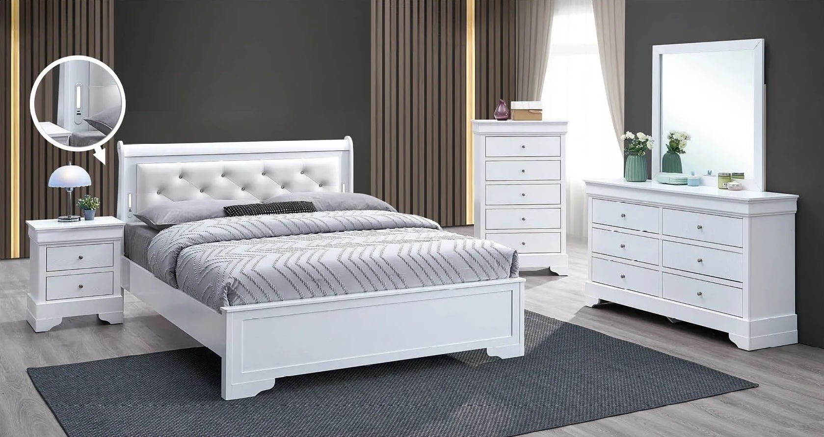 B39 Full Storage Panel Bed with Phone Charger & Light