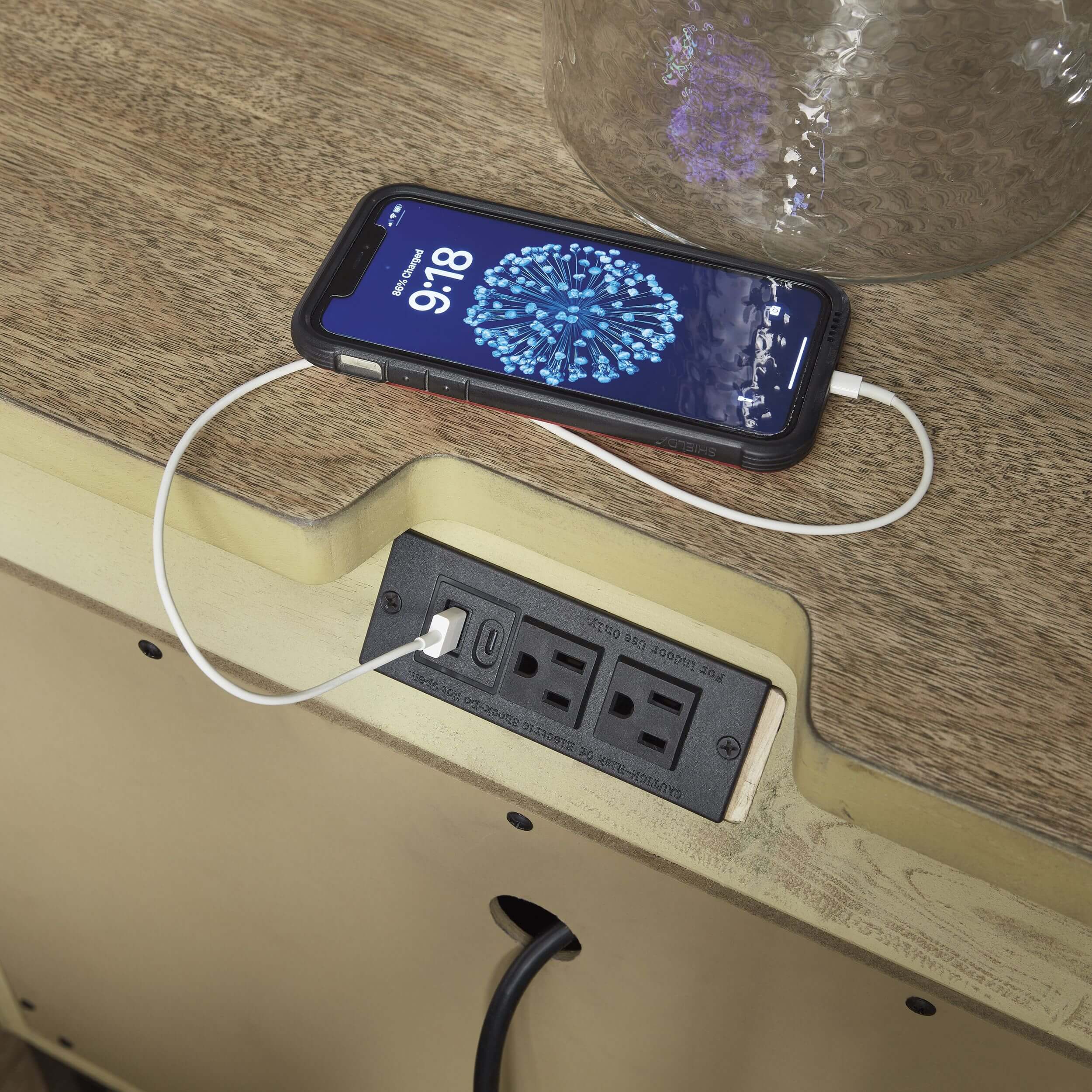 Tomtyn Wood 2-Drawer Nightstand w/USB Charger & Power Supply