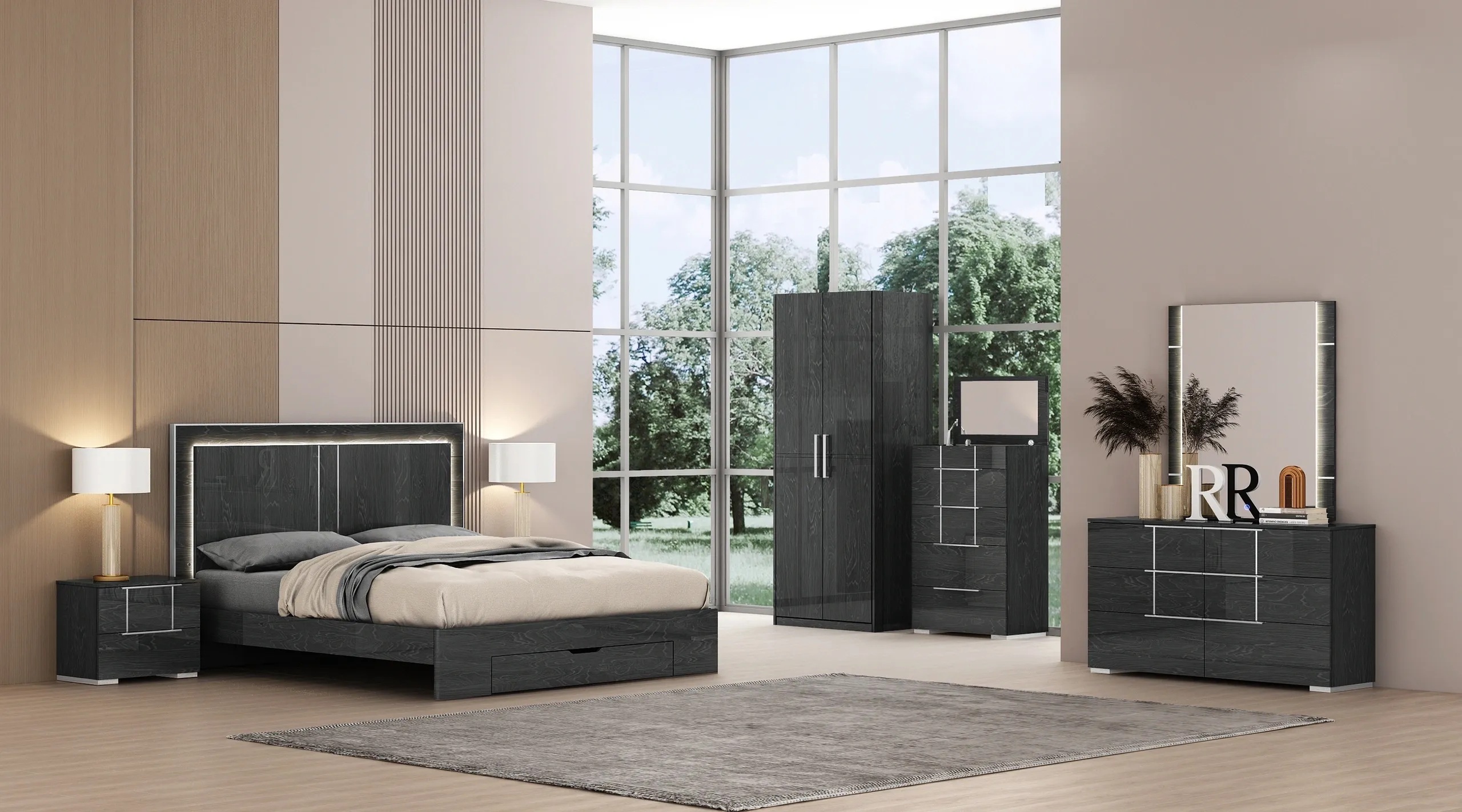 B630 King Storage Platform Bed with LED Light