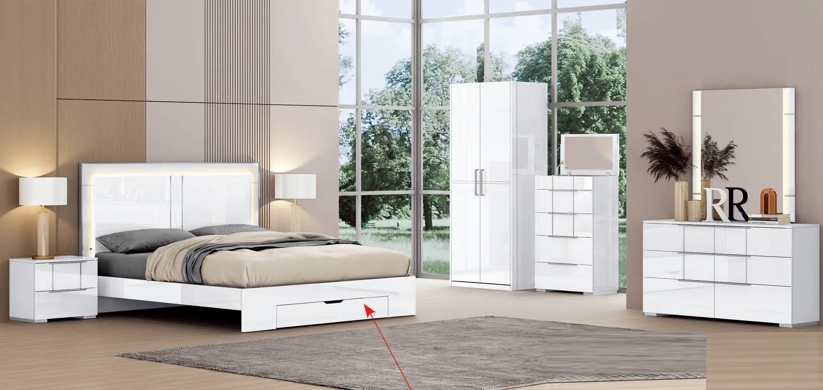 B630 Storage Platform Bed with LED Light