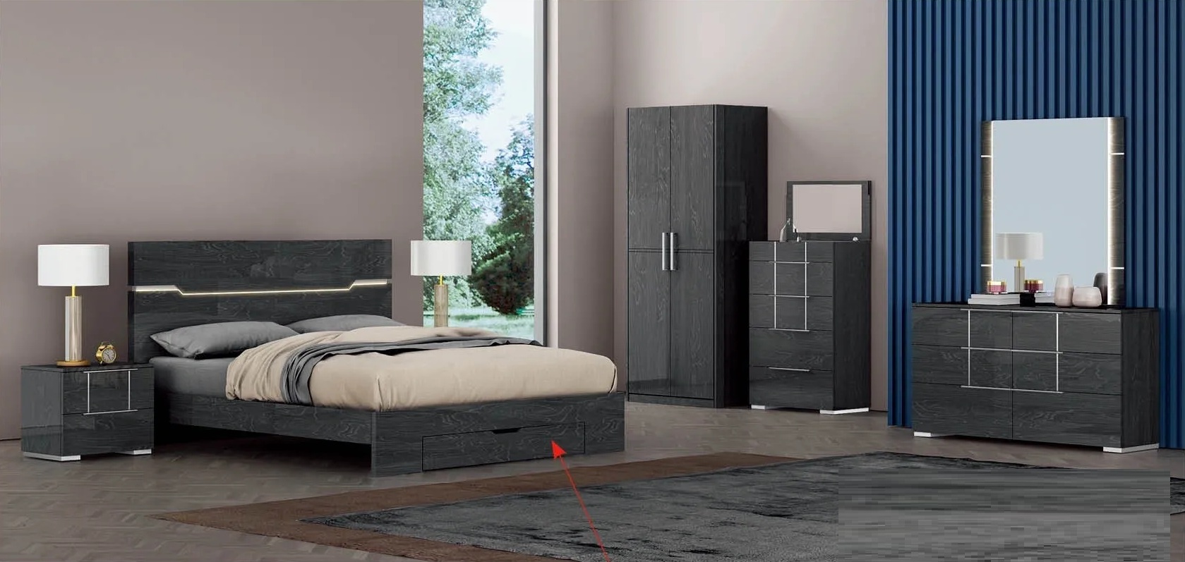 B632 Storage Platform Bedroom Set with LED Light