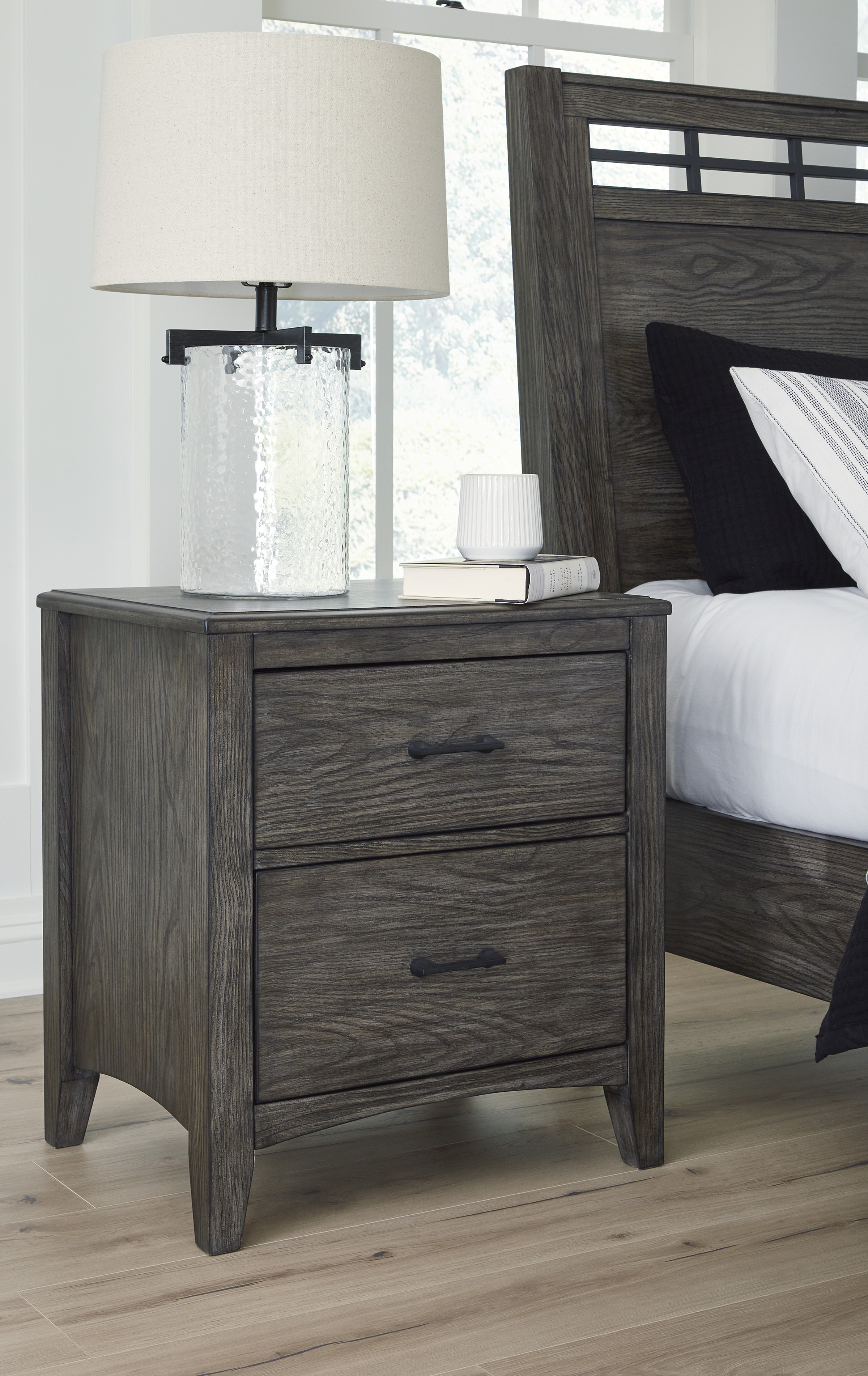 Montillan 2-Drawer Wood Veneer Night Stand w/Power Supply & USB Charger