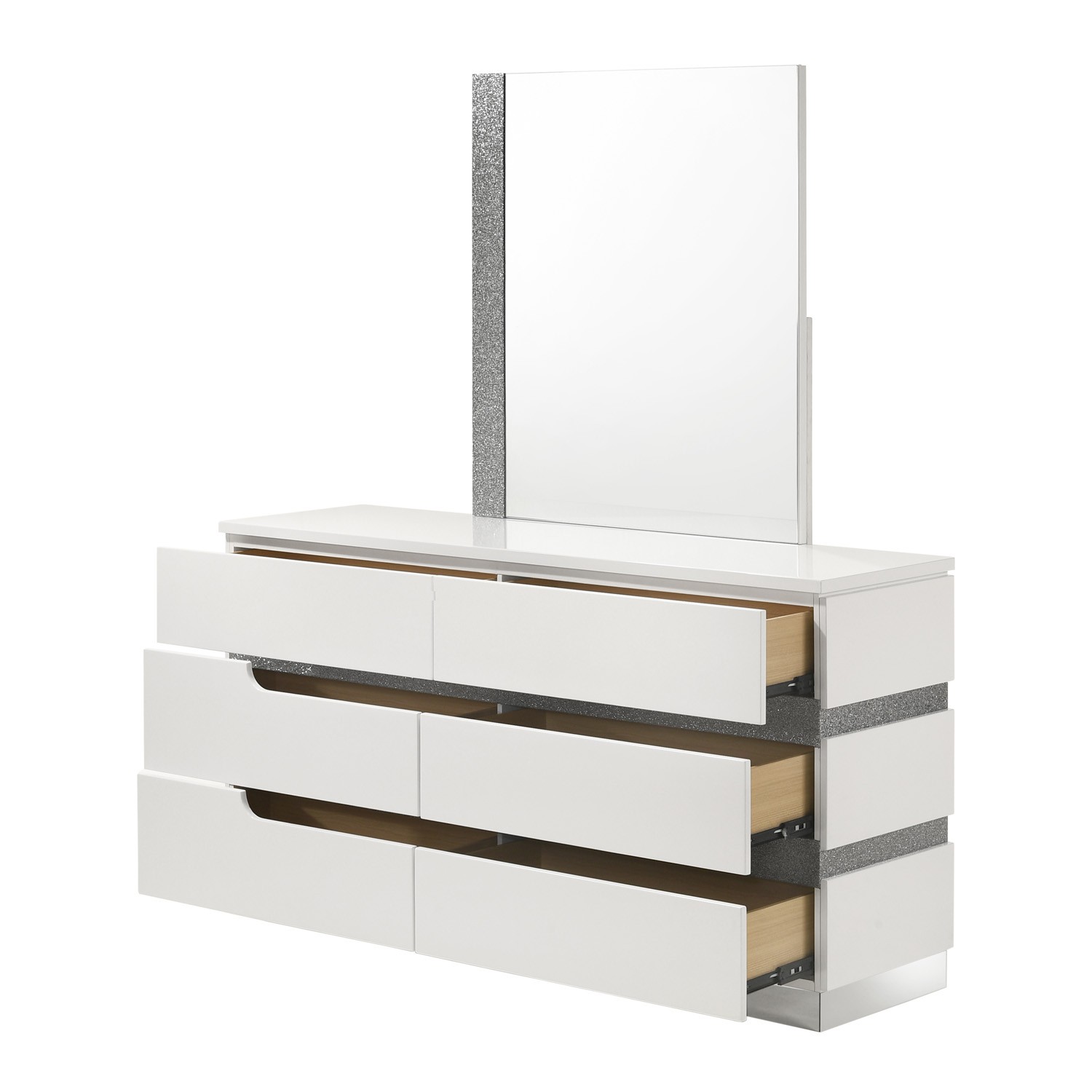 Contemporary Paradox 6 Drawer Dresser with Attached Mirror