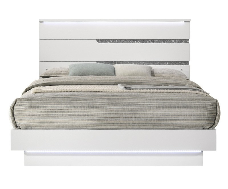 SM Paradox Gloss Laminate Platform Bed w/LED Light, King Size