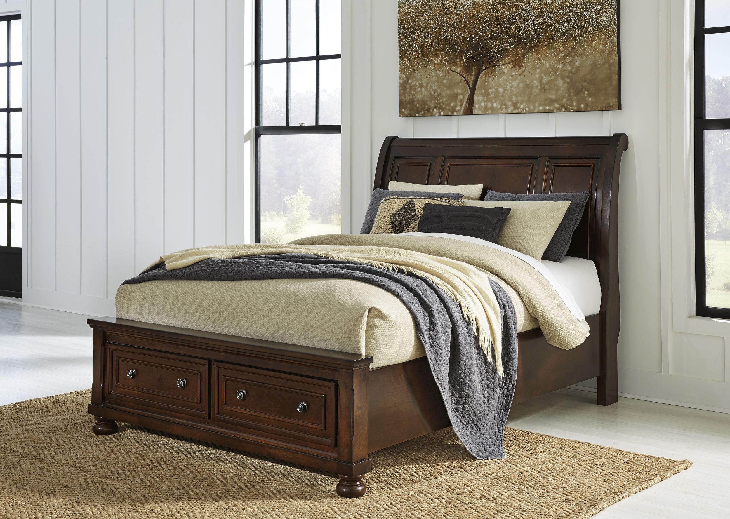 Ashley SM Porter Wood Sleigh Storage Queen Size Bed