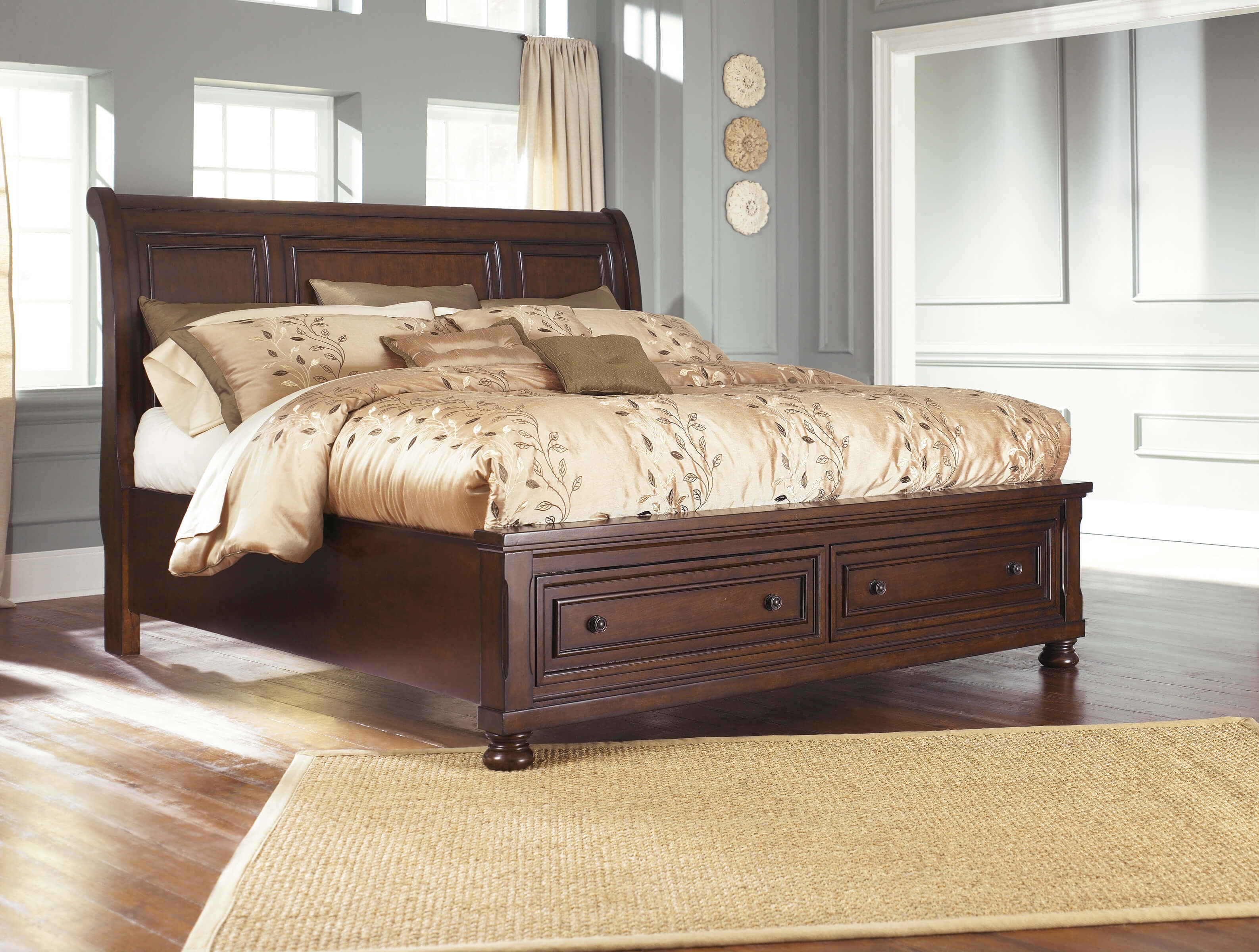 Ashley SM Porter Wood Sleigh Storage Queen Size Bed