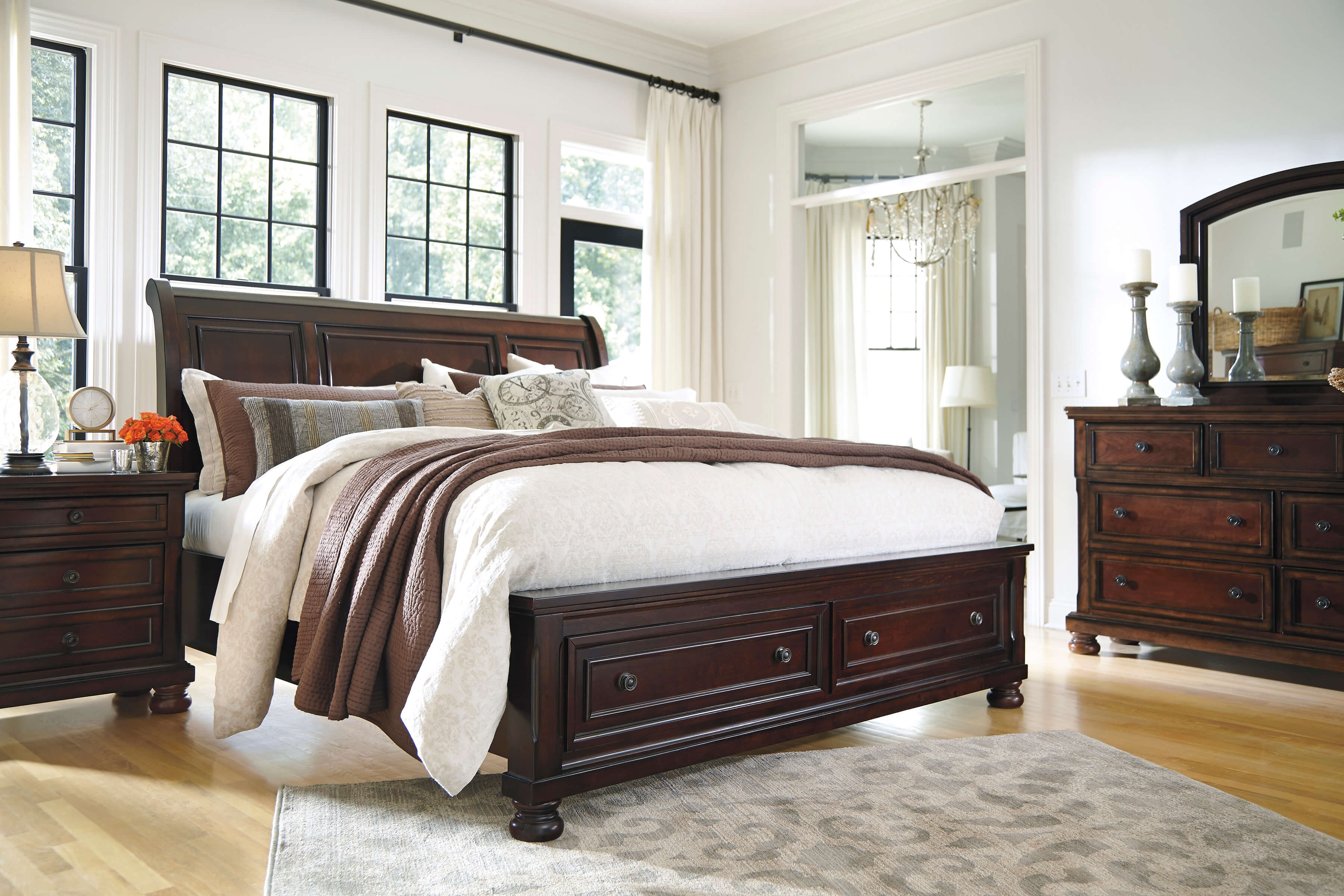 Ashley SM Porter Wood Sleigh Storage Queen Size Bed