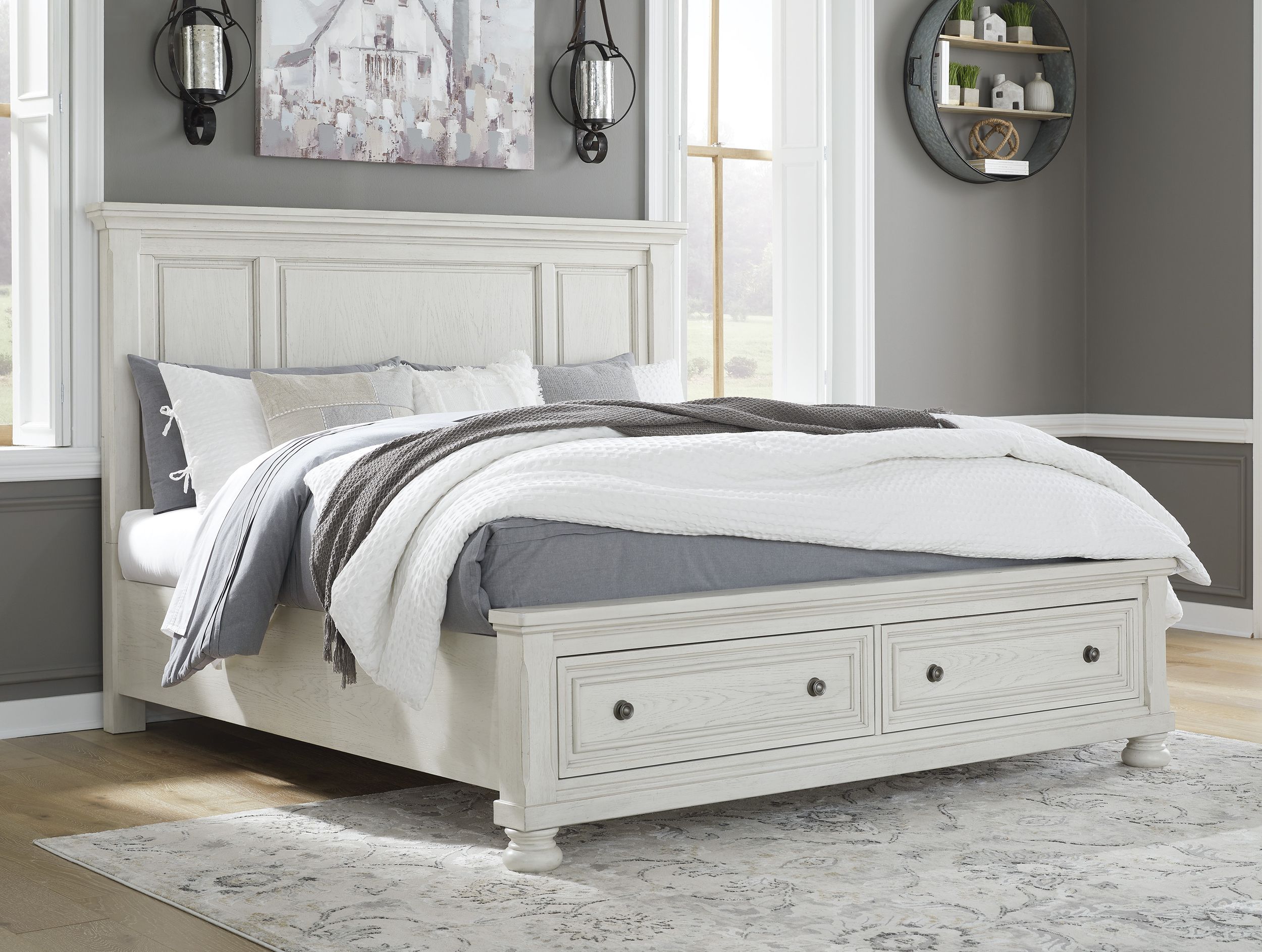 Robbinsdale Wood Veneer Panel California King Size Bed Storage