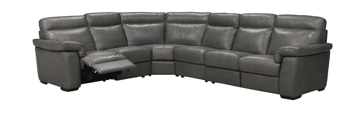 Brivido Fabric/Leather L-Shape Sectional Sofa w/2 Recliners