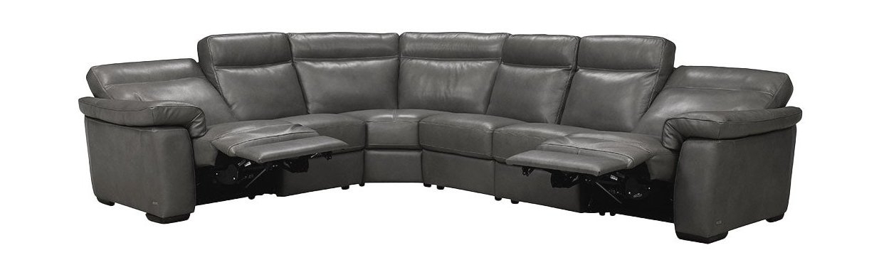 Brivido Fabric/Leather L-Shape Sectional Sofa w/2 Recliners