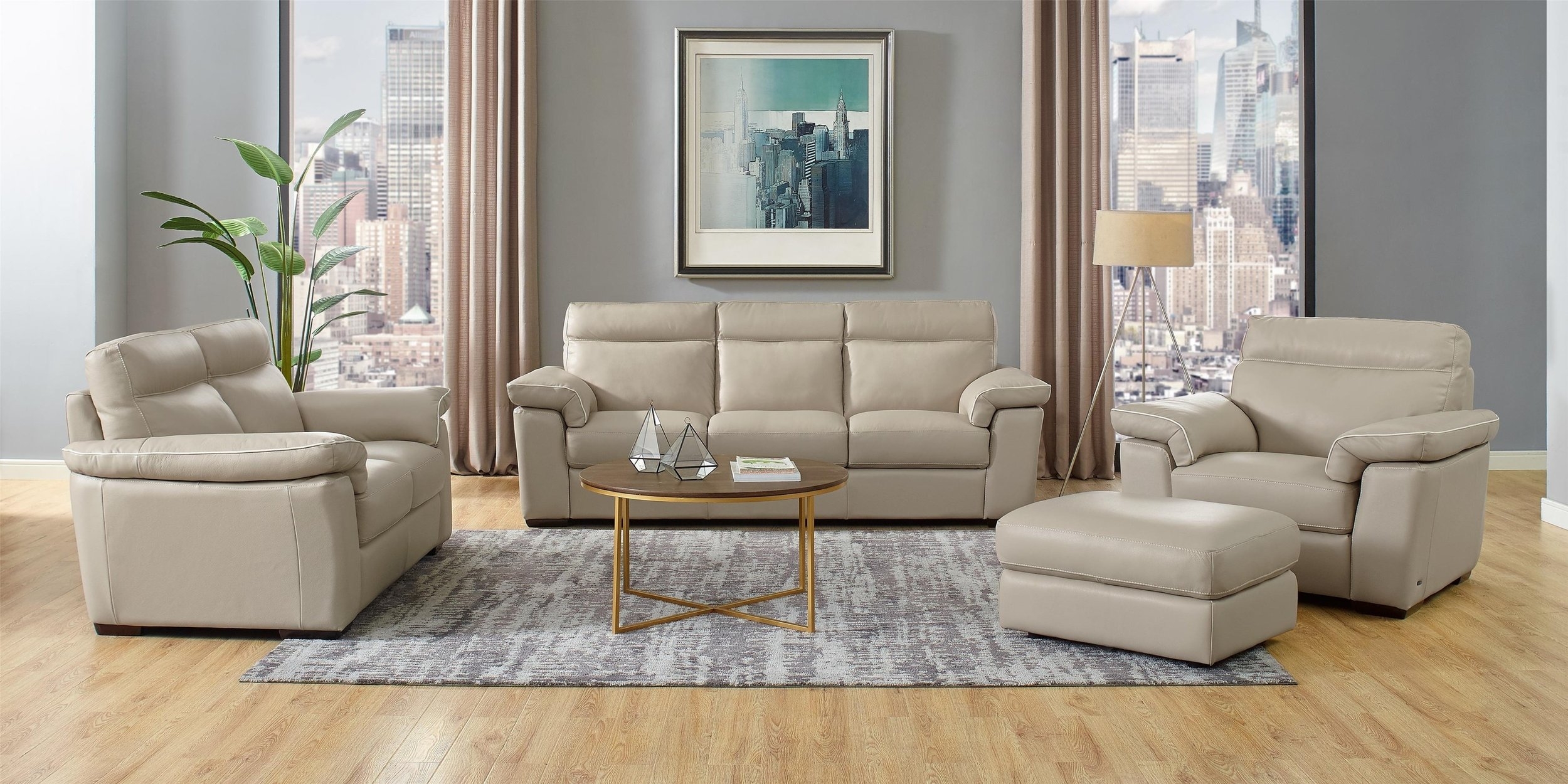 Natuzzi Editions Silver Sofa, loveseat and chair with ottoman