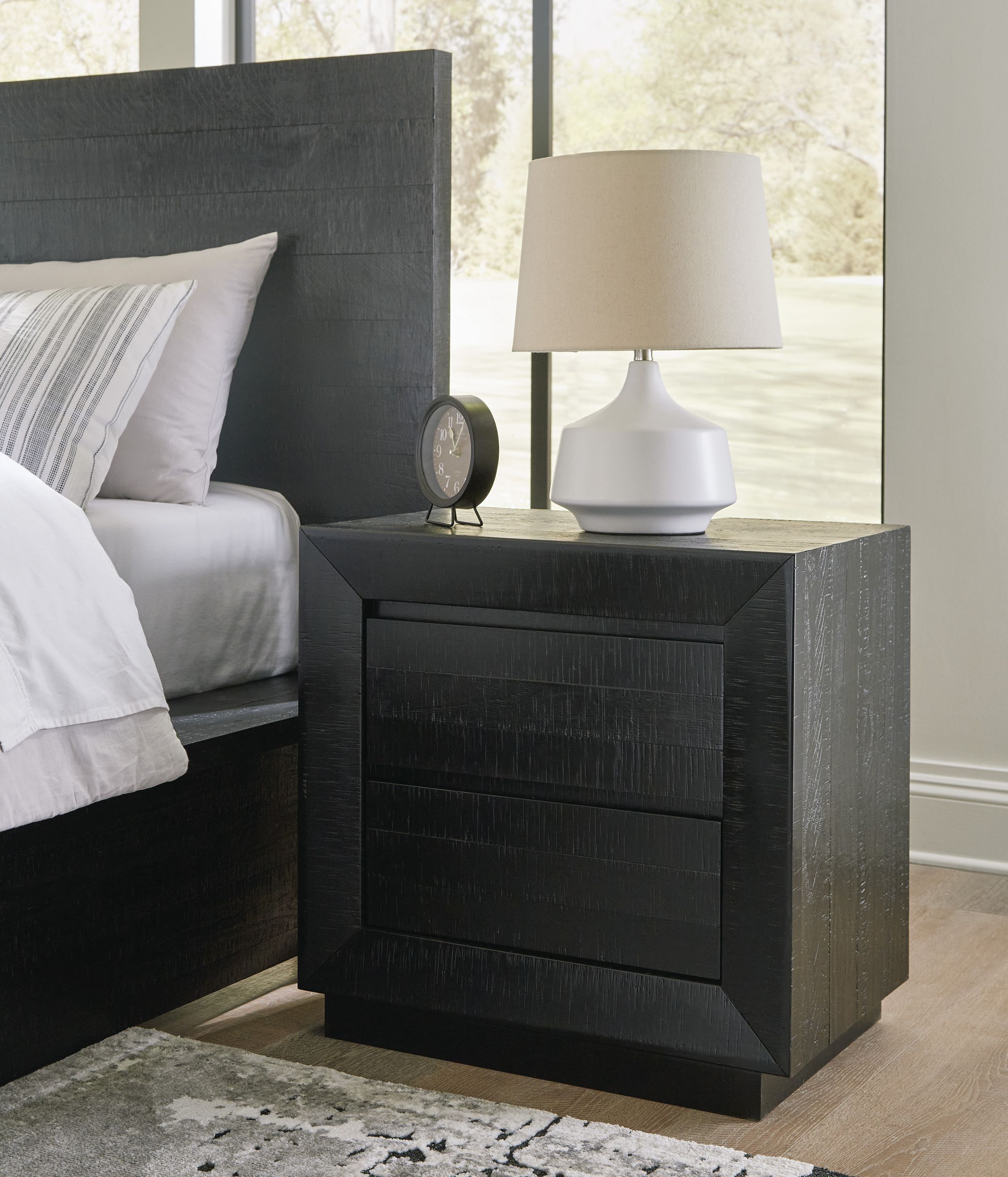 Londer 2-Drawer Wood Nightstand w/USB Charger