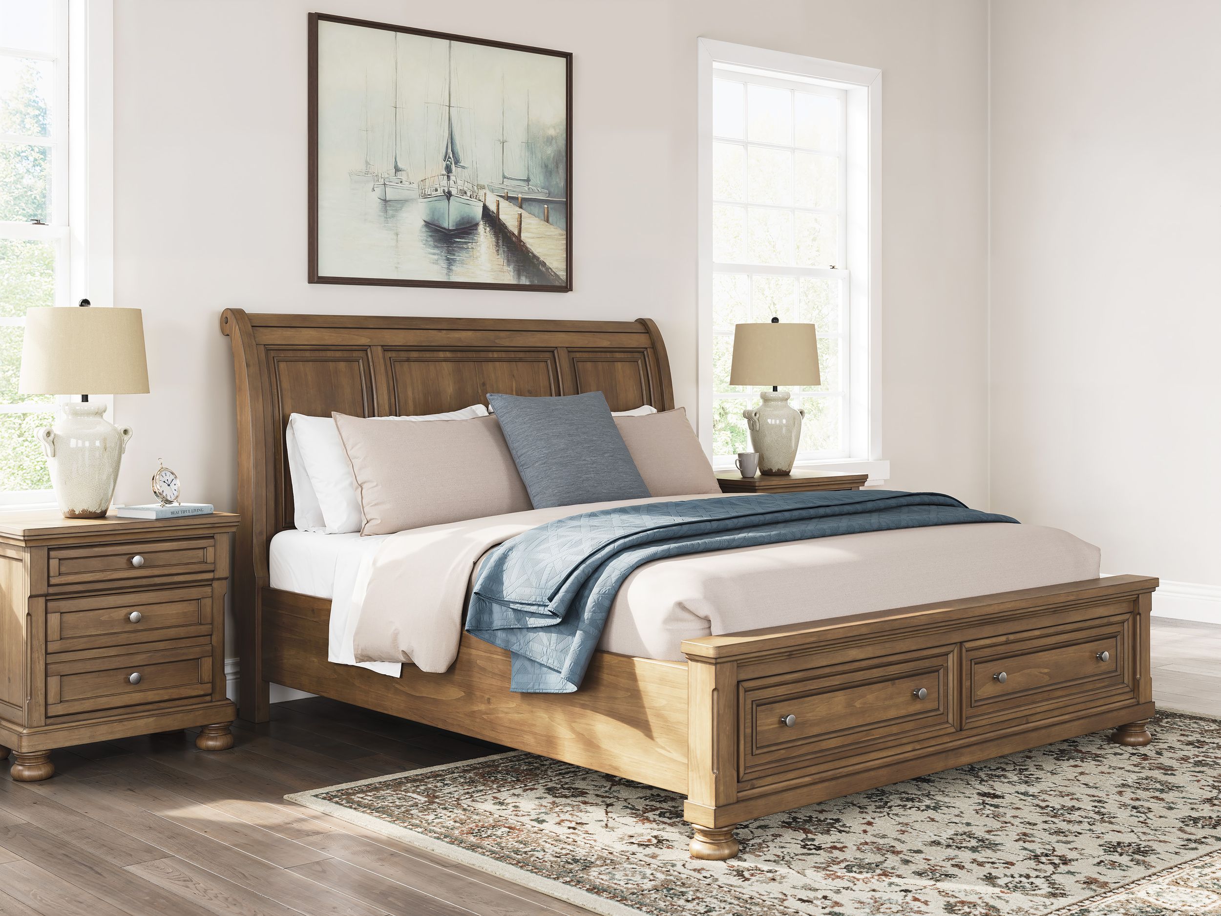 Feddinger Wood Sleigh Storage Bed, King Size