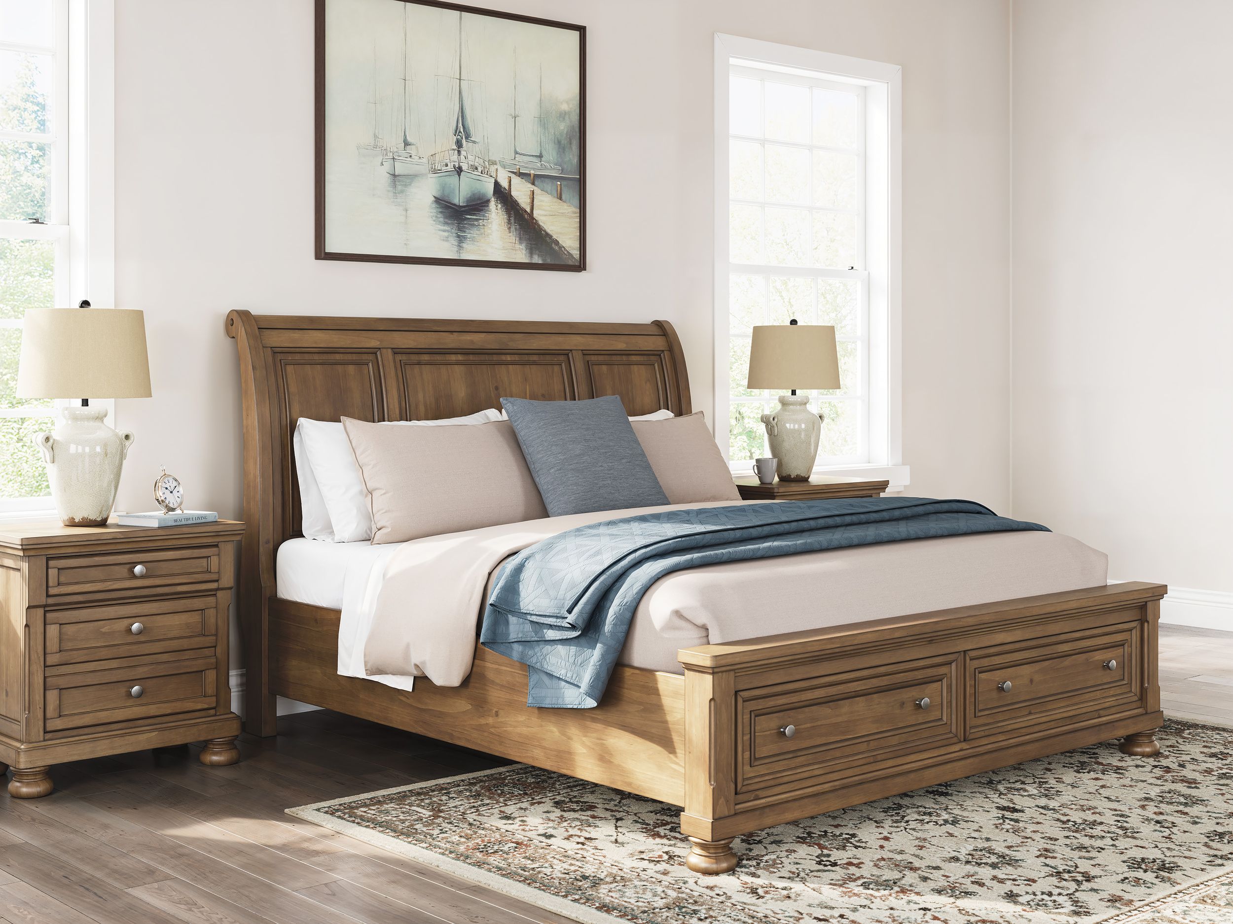 Feddinger Wood Sleigh Storage Bed, California King Size