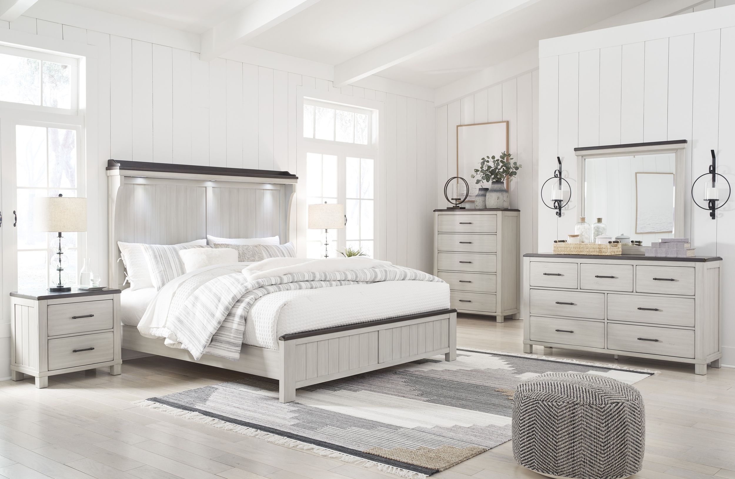 Darborn Wood Veneer Panel Bedroom Set with LED Lighting