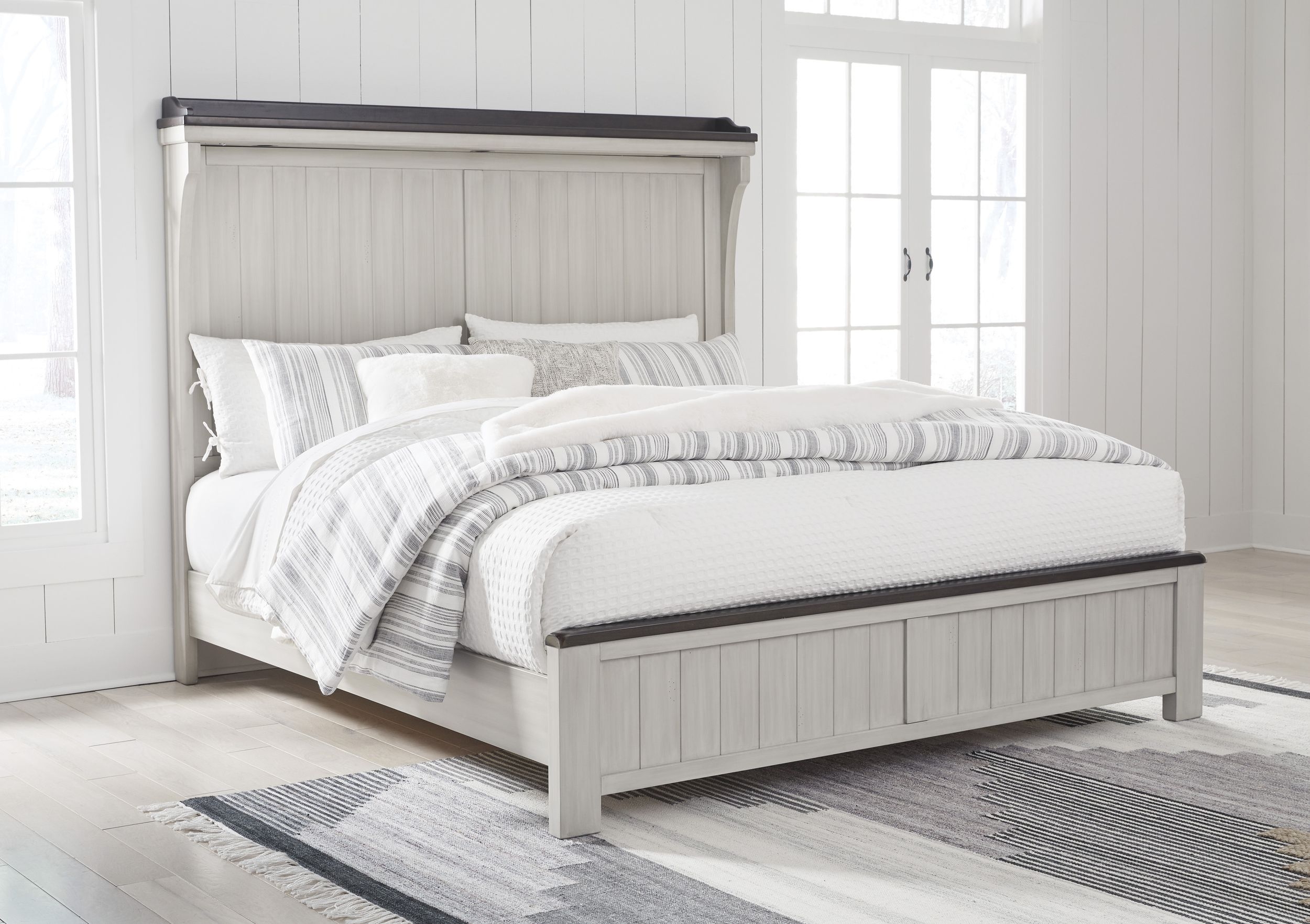 Darborn Wood Veneer California King Size Panel Bed with LED Lighting