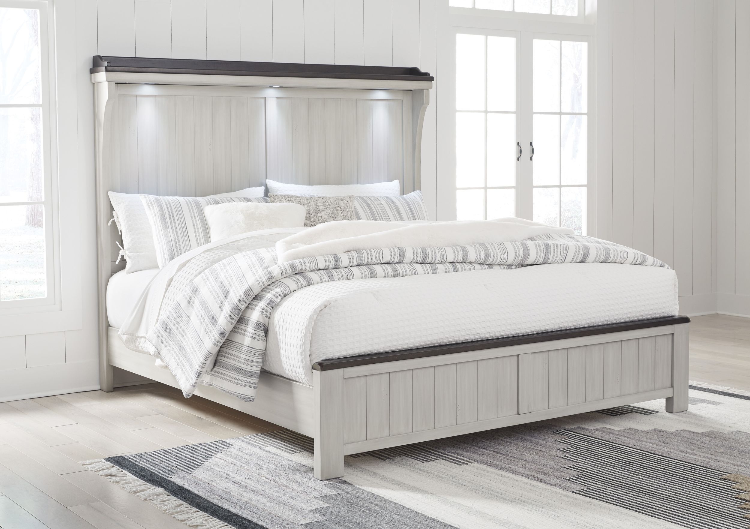 Darborn Wood Veneer California King Size Panel Bed with LED Lighting