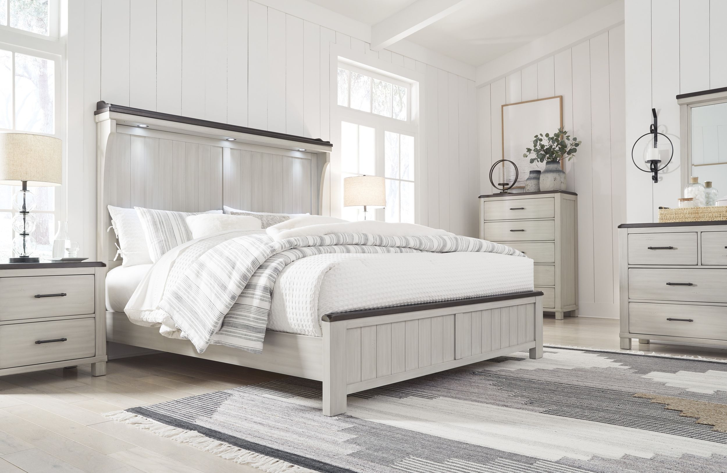 Darborn Wood Veneer Panel Bedroom Set with LED Lighting