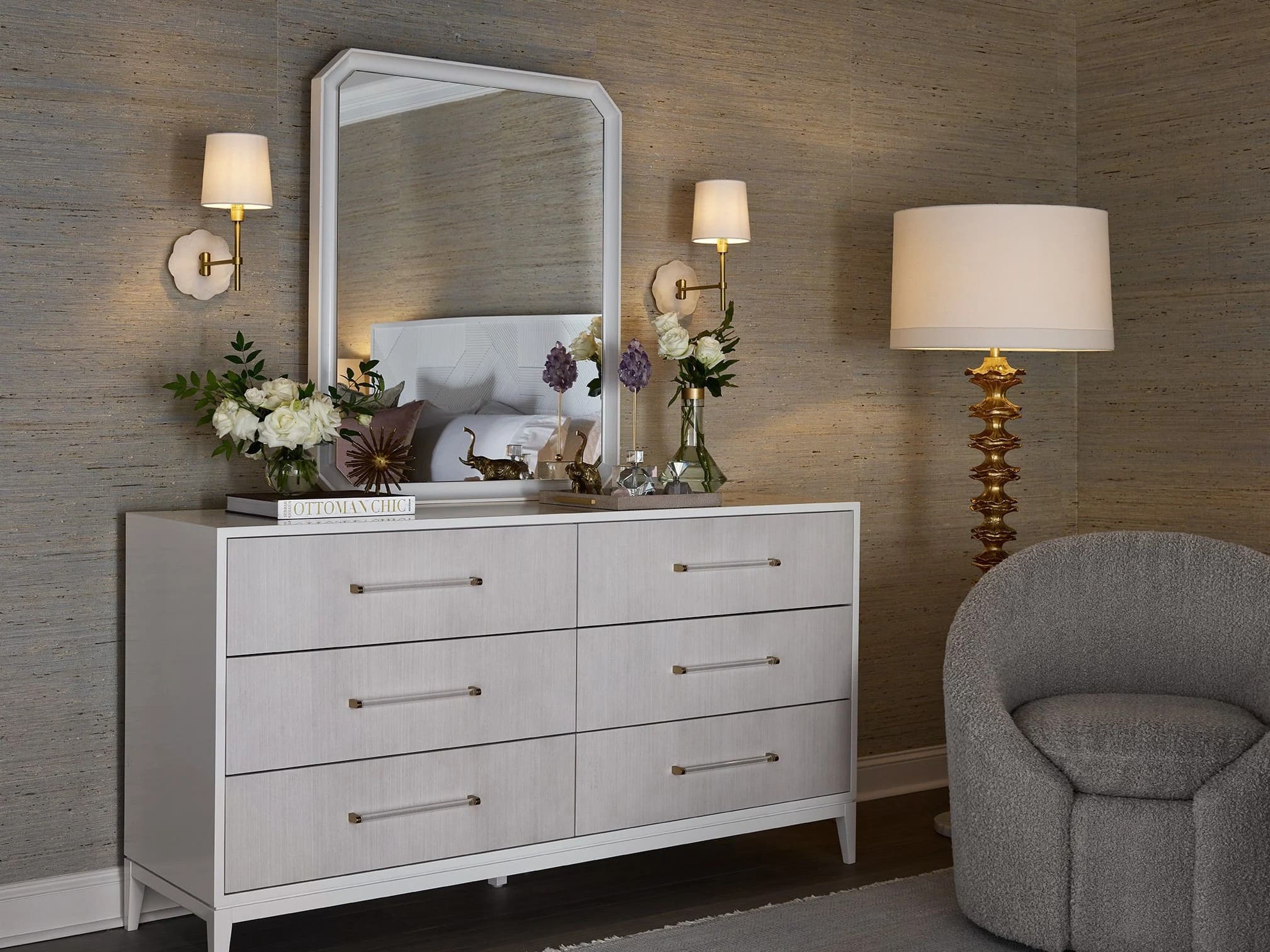 Theodora Fabric/Wood Panel Bedroom Set