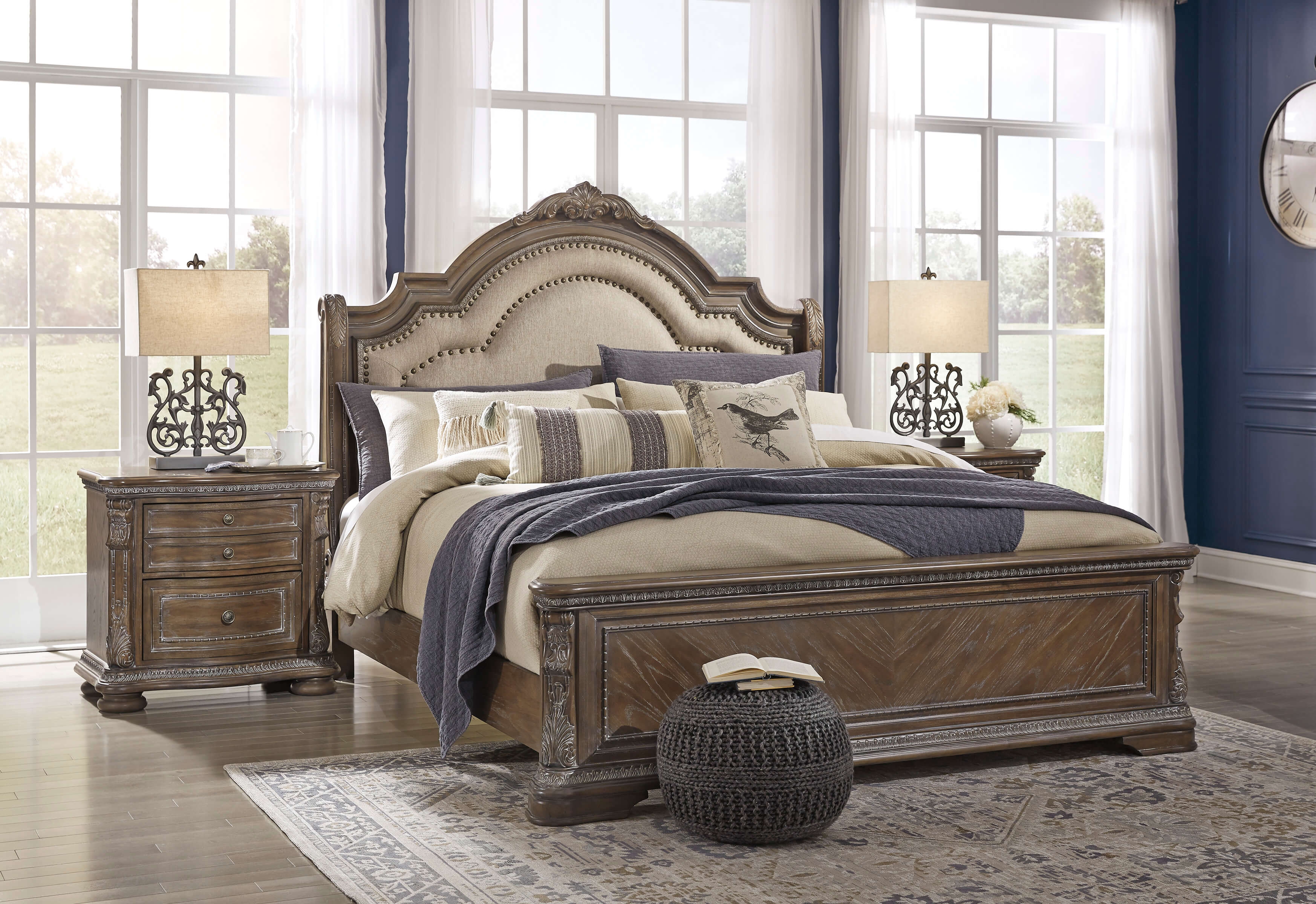 Charmond Fabric Upholstered Sleigh Bedroom Set