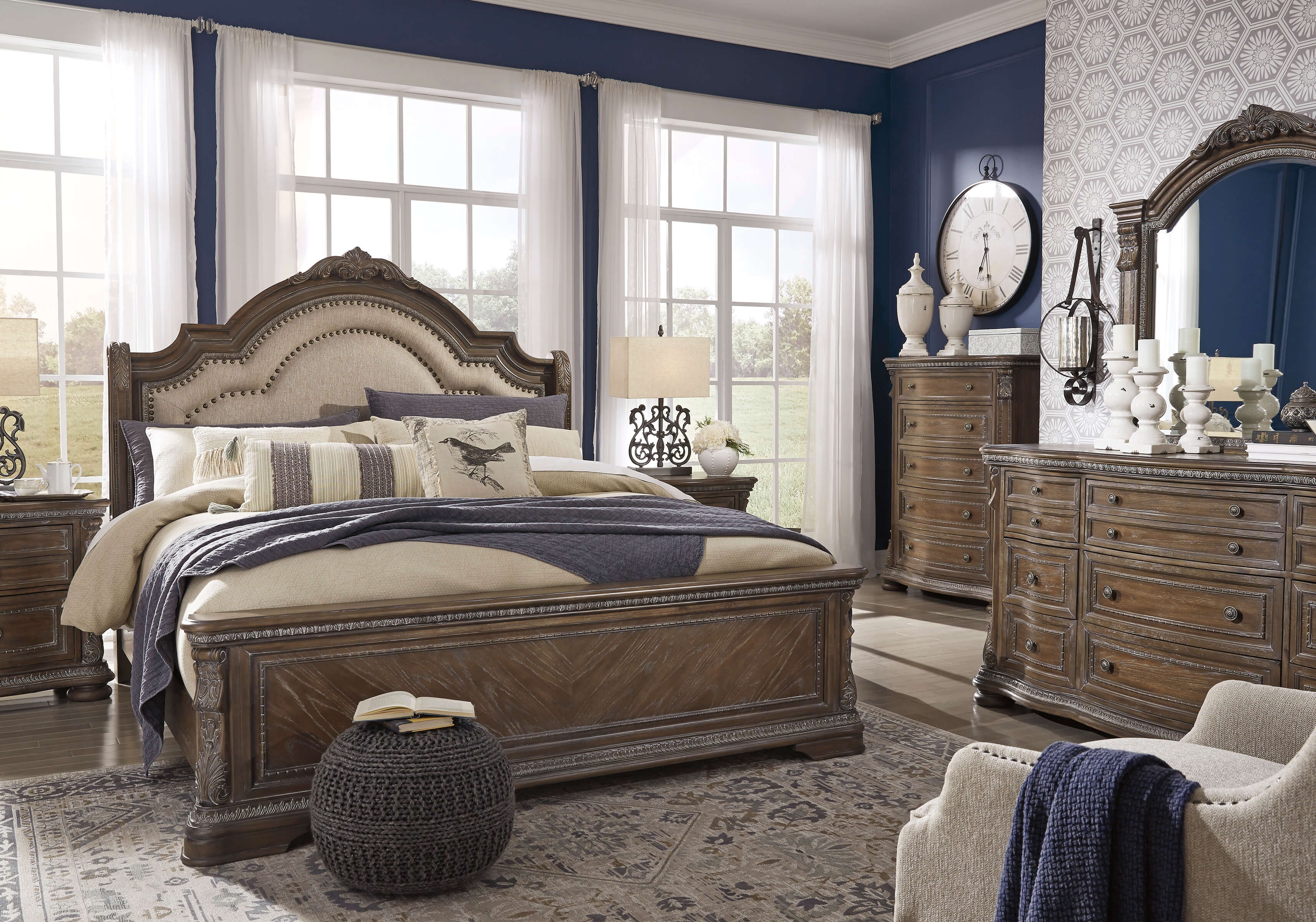 Charmond Fabric Upholstered Sleigh Bedroom Set