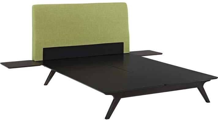 Tracy 3 Piece Queen Wood/Fabric Platform Bedroom Set, Cappuccino Green by Modway Furniture