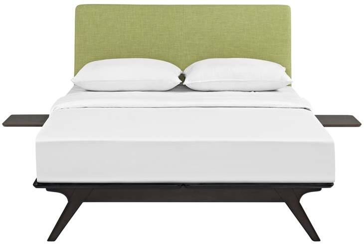 Tracy 3 Piece Queen Wood/Fabric Platform Bedroom Set, Cappuccino Green by Modway Furniture