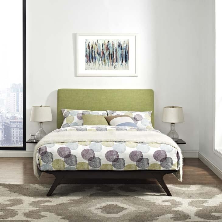 Tracy 3 Piece Queen Wood/Fabric Platform Bedroom Set, Cappuccino Green by Modway Furniture