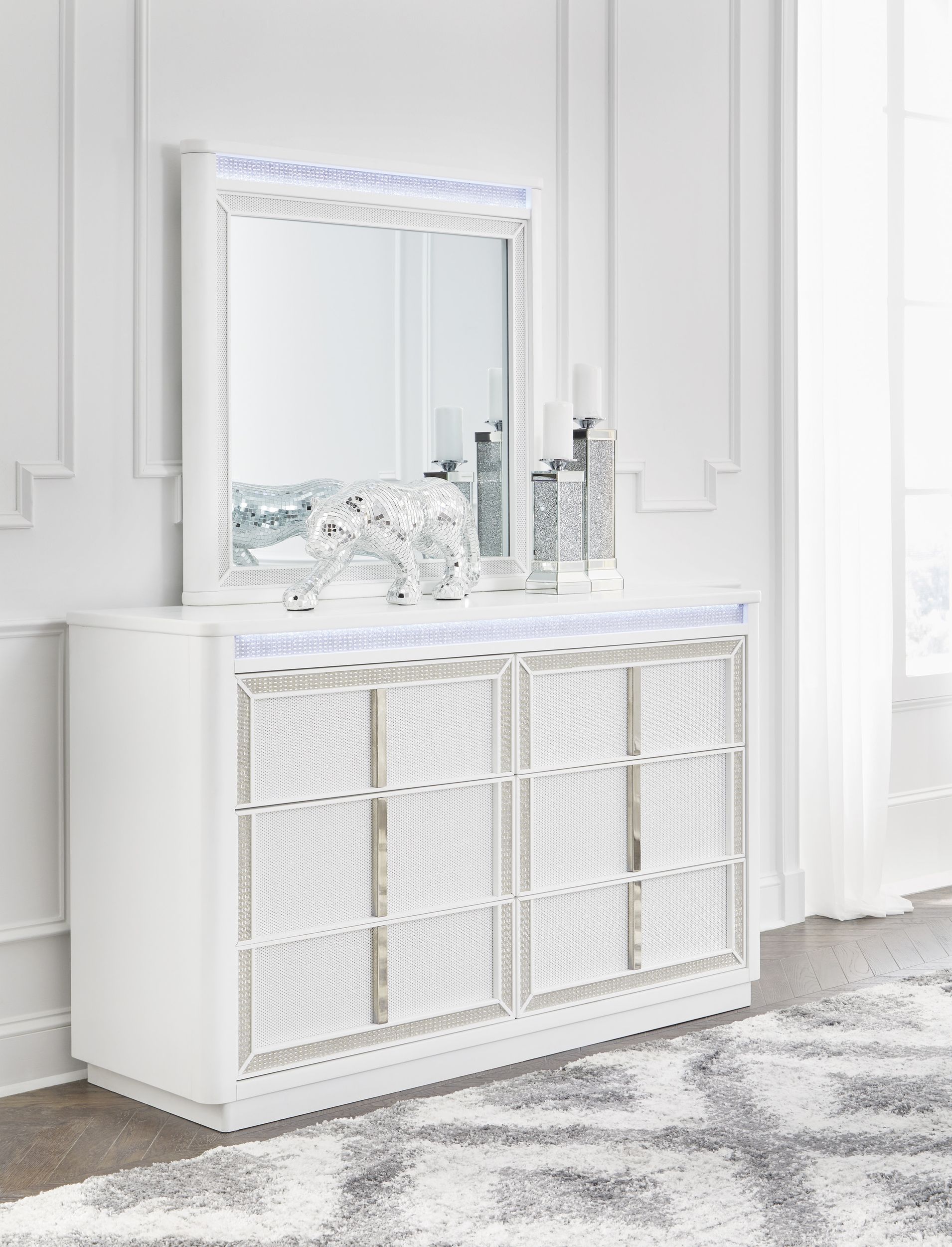 Chalanna Wood 6-Drawer Double Dresser w/LED Light