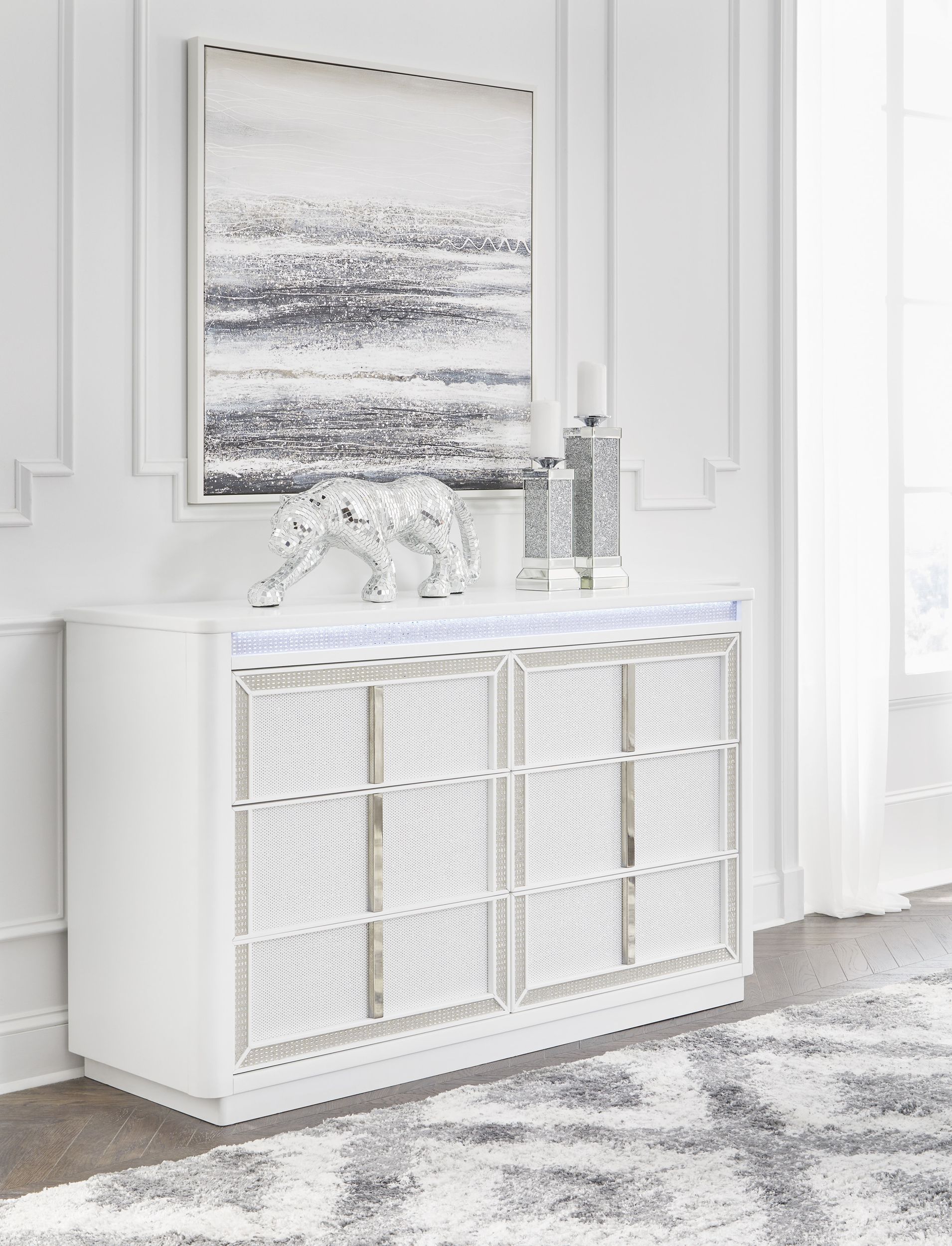 Chalanna Wood 6-Drawer Double Dresser w/LED Light