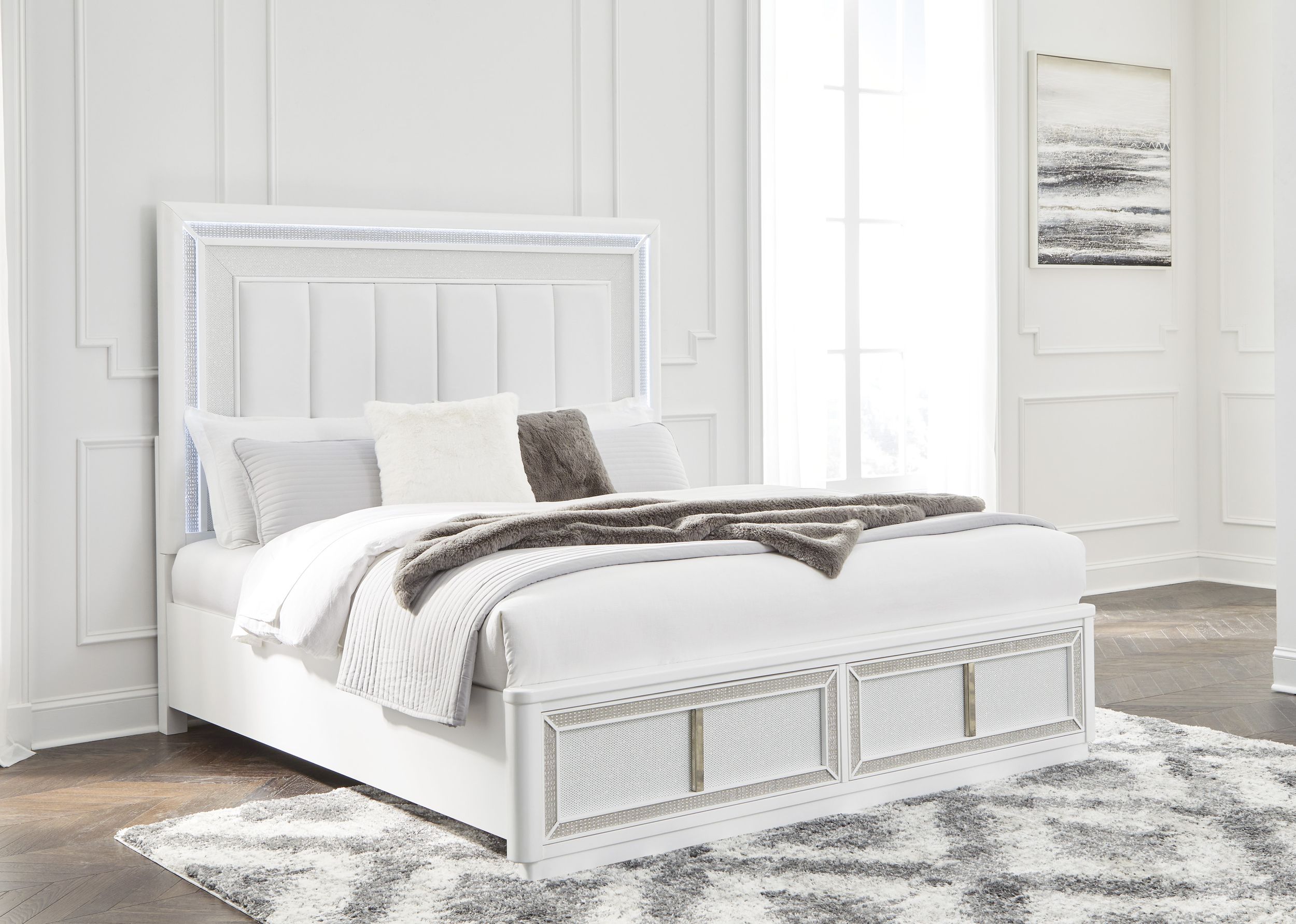 Chalanna Upholstered Storage Bed w/LED Light, California King Size