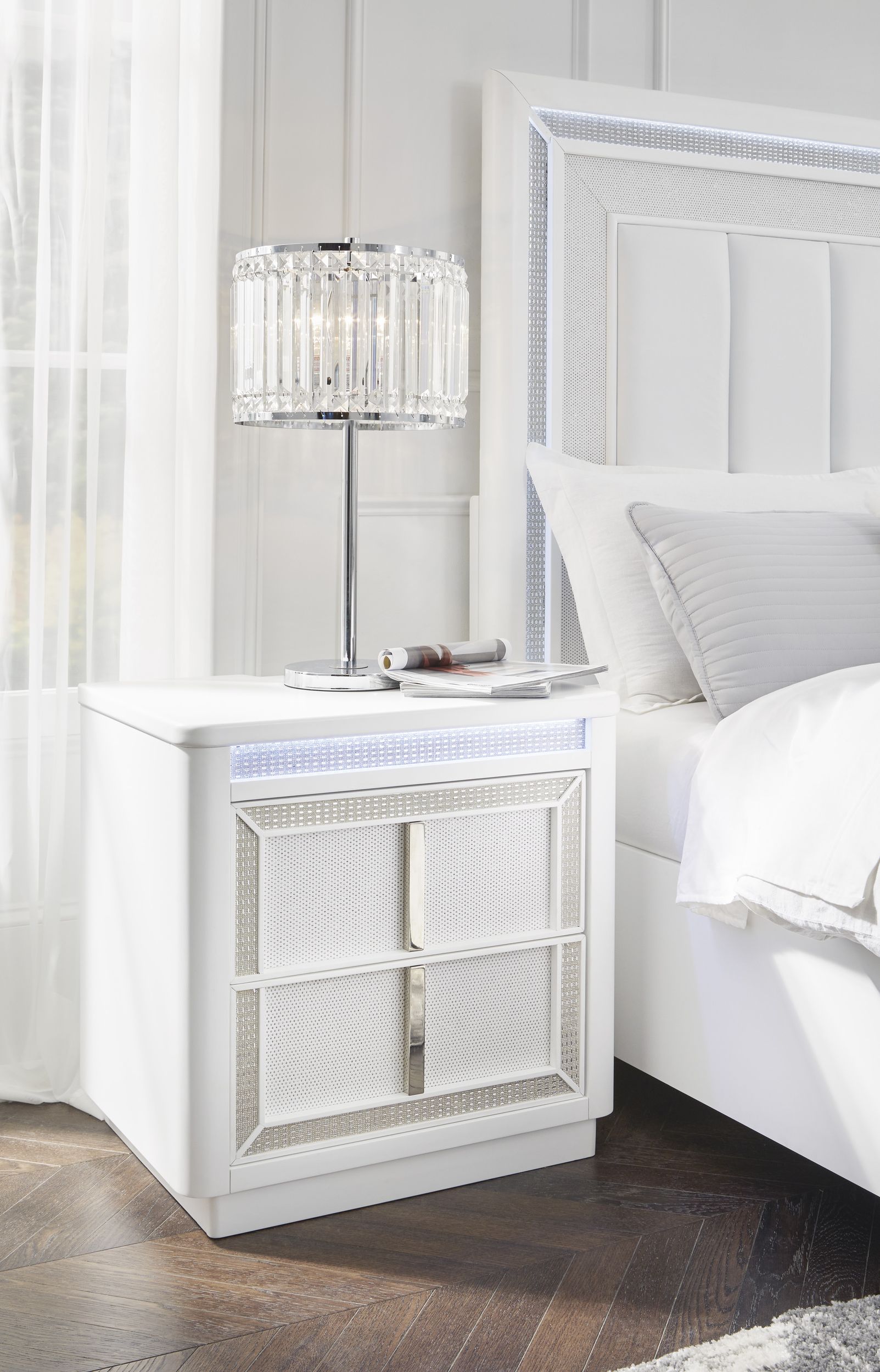 Chalanna Wood 2-Drawer Nightstand w/LED Light & USB Charger