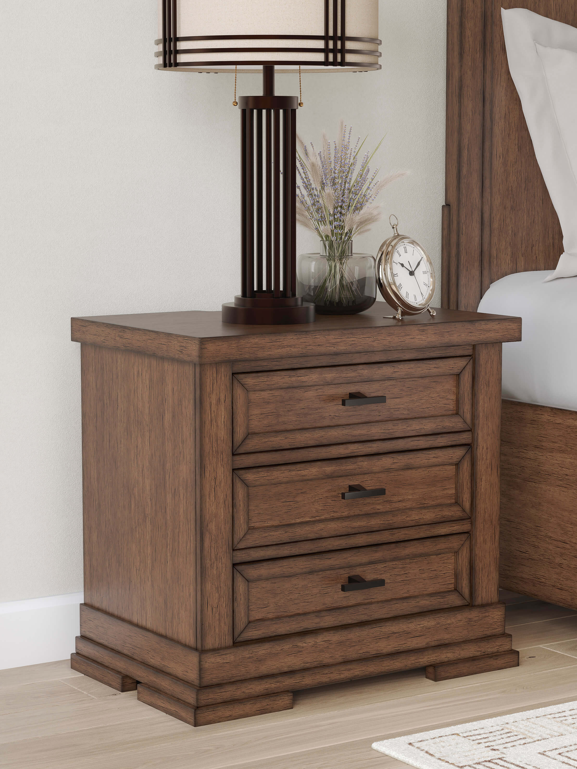 Taffenbrook Wood 3-Drawer Nightstand w/USB Charger & Power Supply