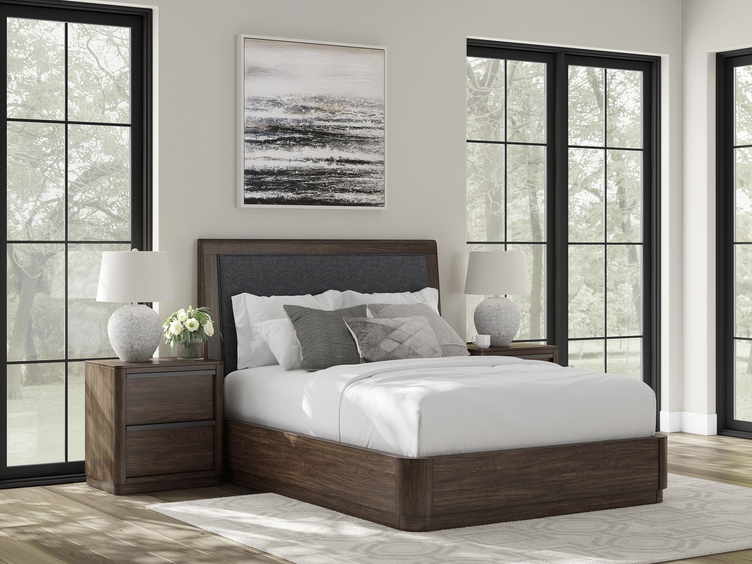 Dilenno Fabric/Wood Panel Bed w/USB Charger, California King Size