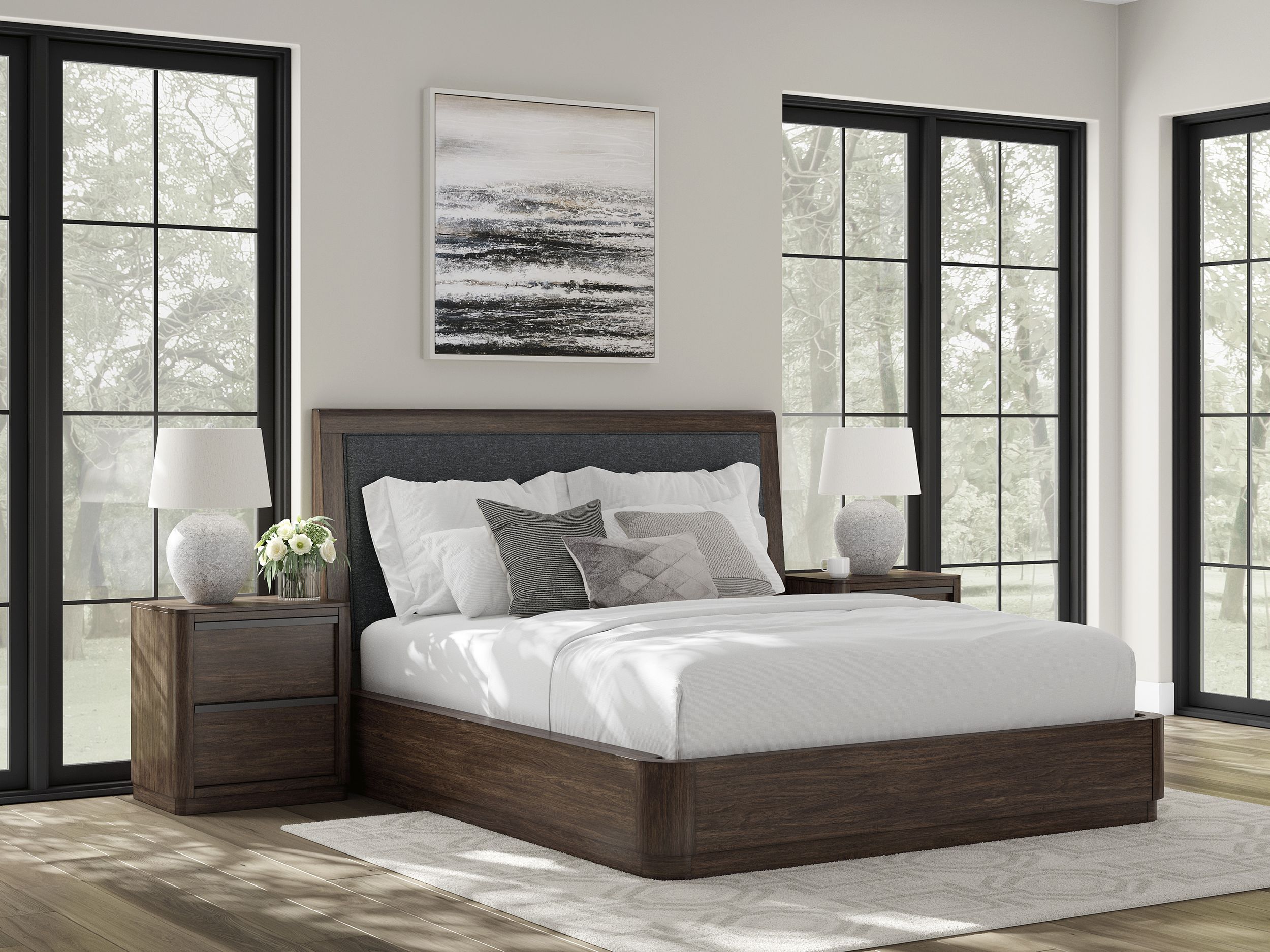 Dilenno Fabric/Wood Panel Bed w/USB Charger, California King Size