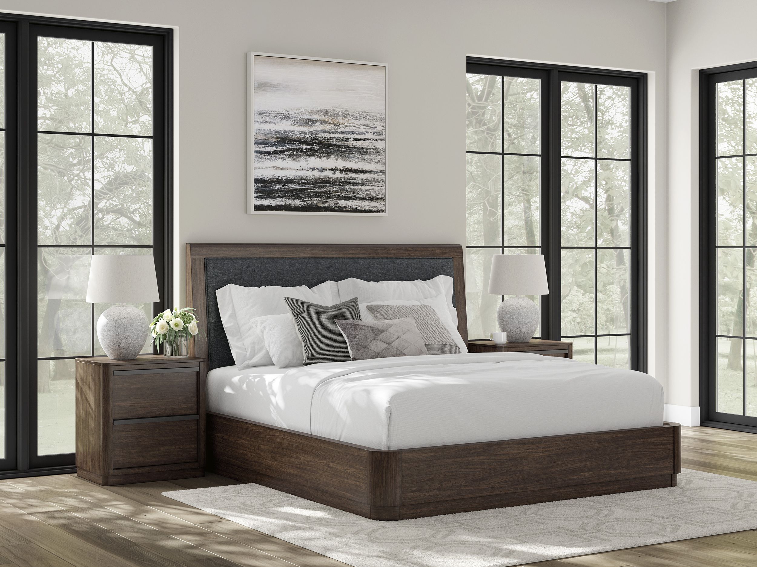 Dilenno Fabric/Wood Panel Bed w/USB Charger, King Size