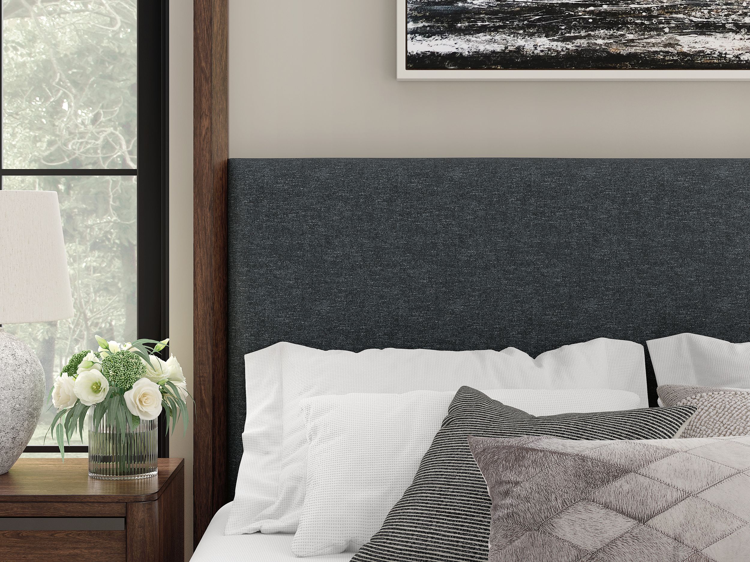 Dilenno Fabric/Wood Canopy Bed w/USB Charger, Queen Size