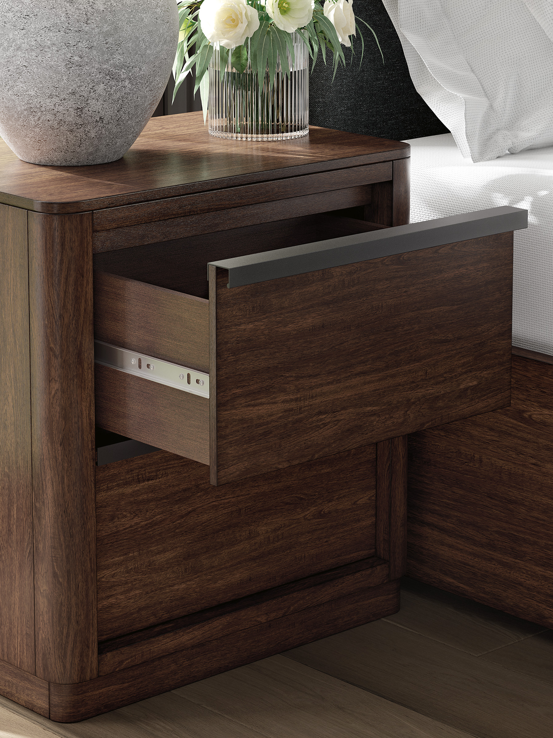 Dilenno Fabric/Wood Panel Bedroom Set w/USB Charger