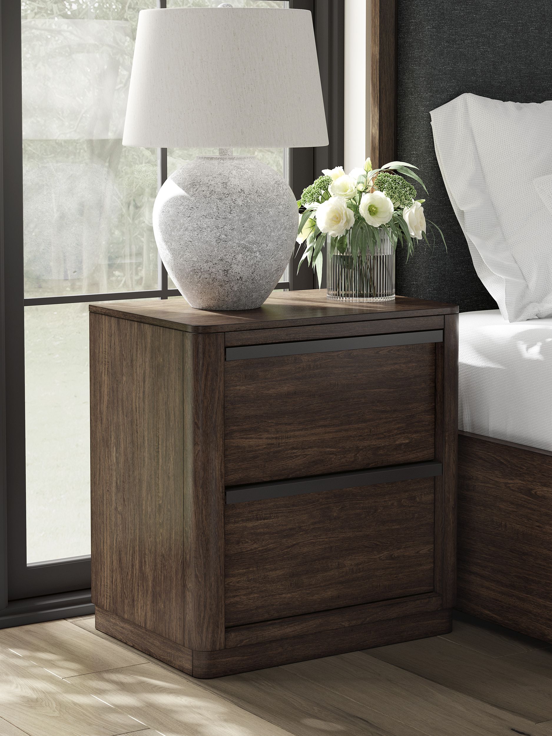 Dilenno Fabric/Wood Panel Bedroom Set w/USB Charger