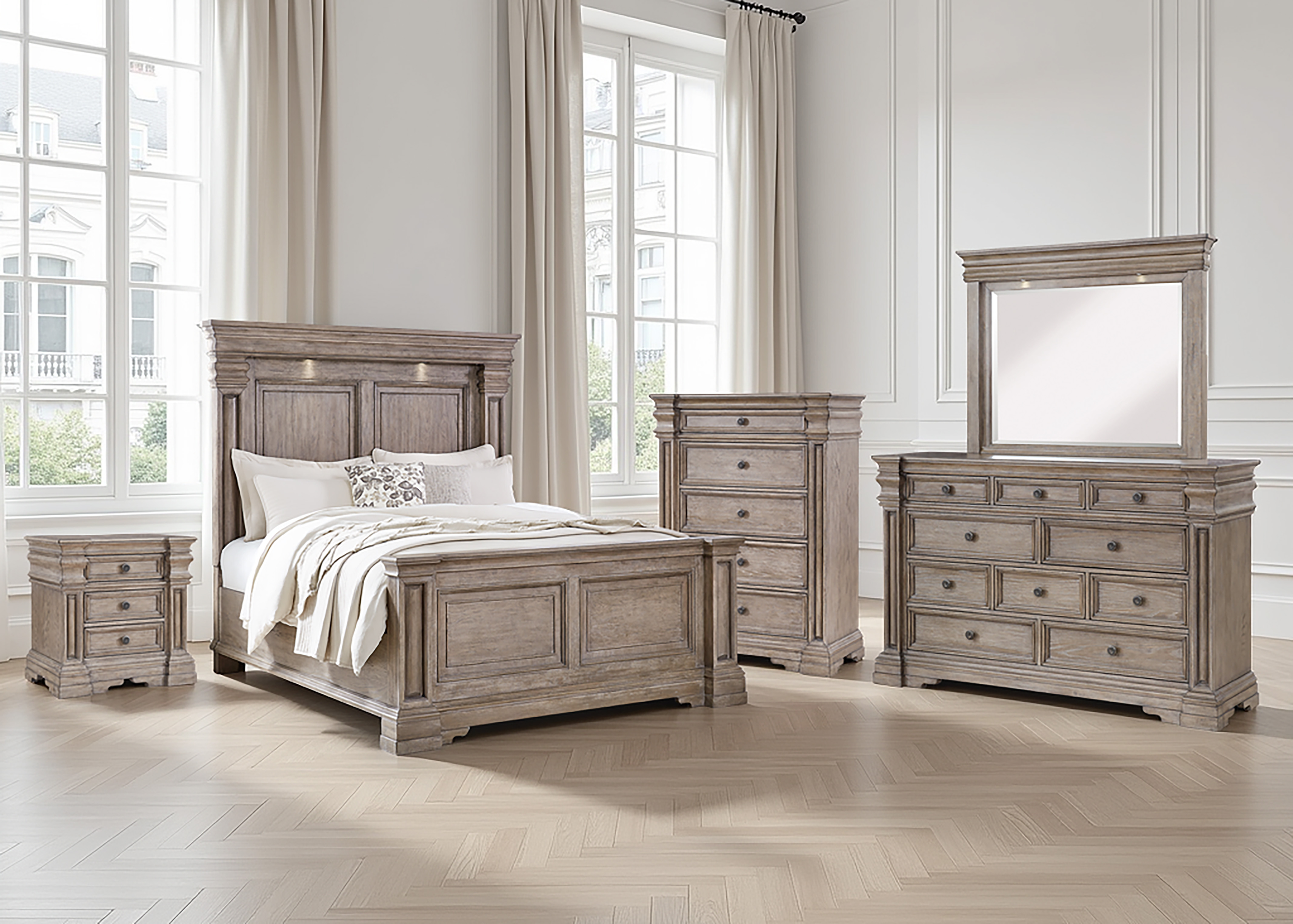 Blairhurst Wood Panel Bedroom Set w/LED