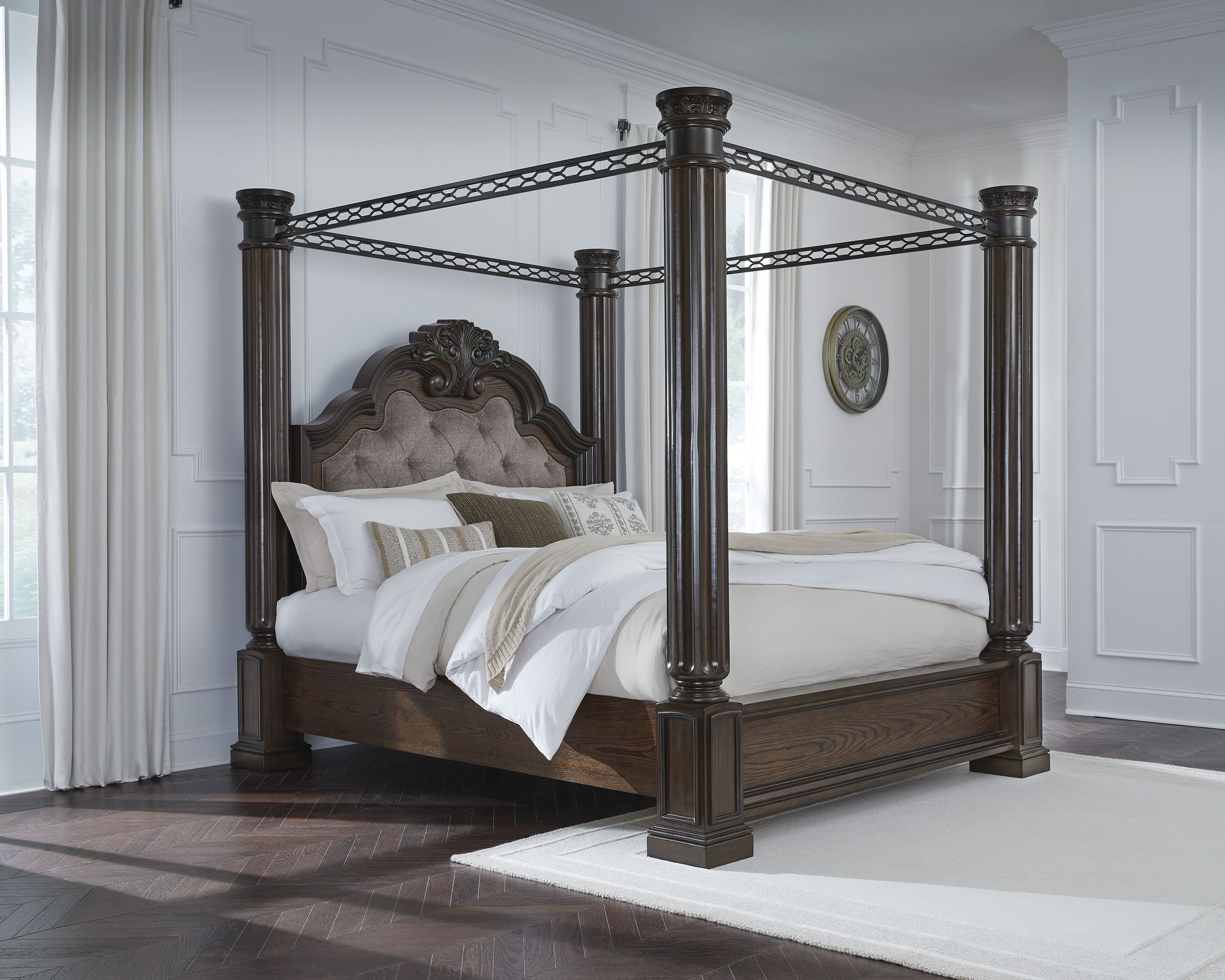 Ashley SM Maylee Polyester Fabric Upholstered Canopy King Size Bed