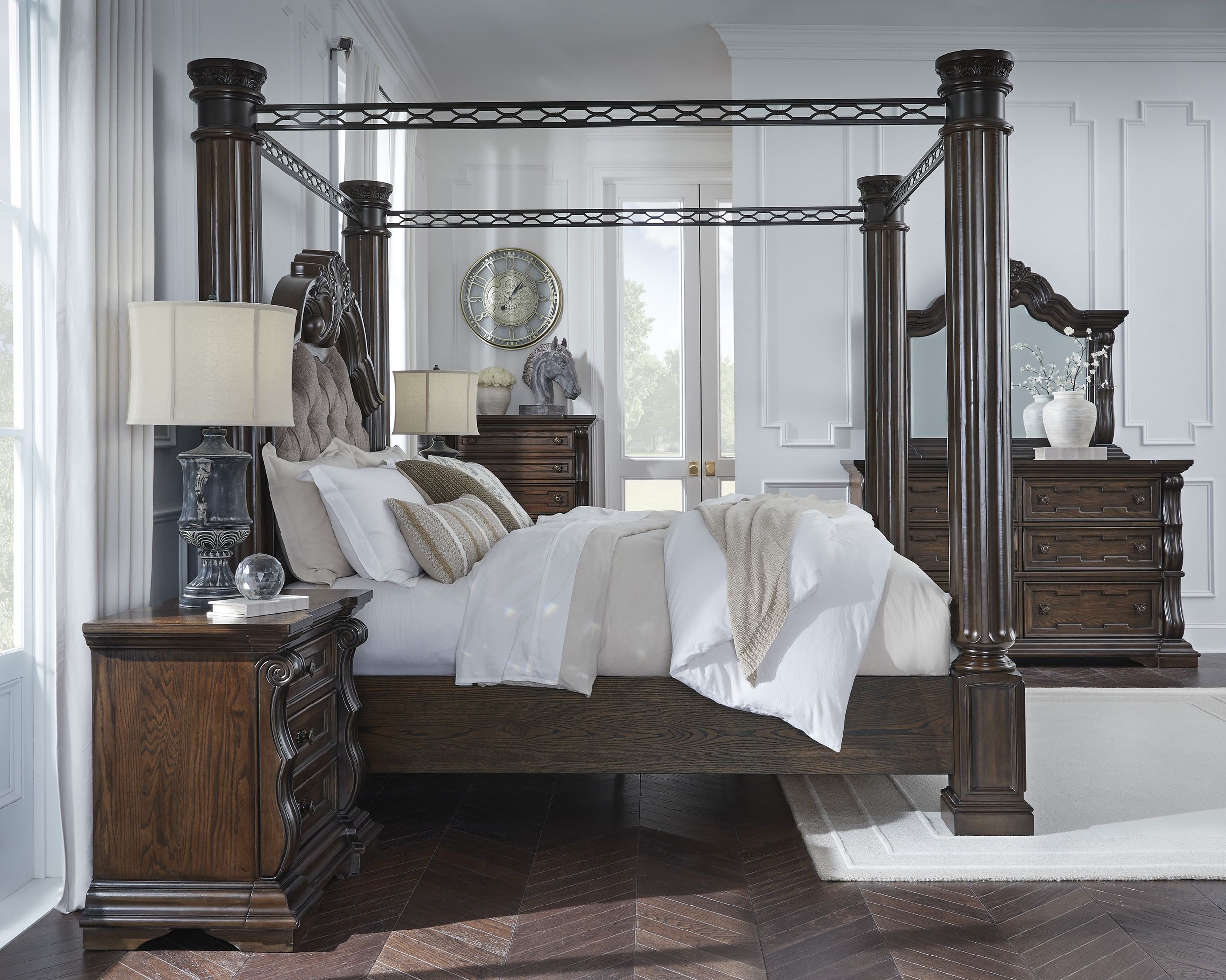 Ashley SM Maylee Polyester Fabric Upholstered Canopy Bedroom Set