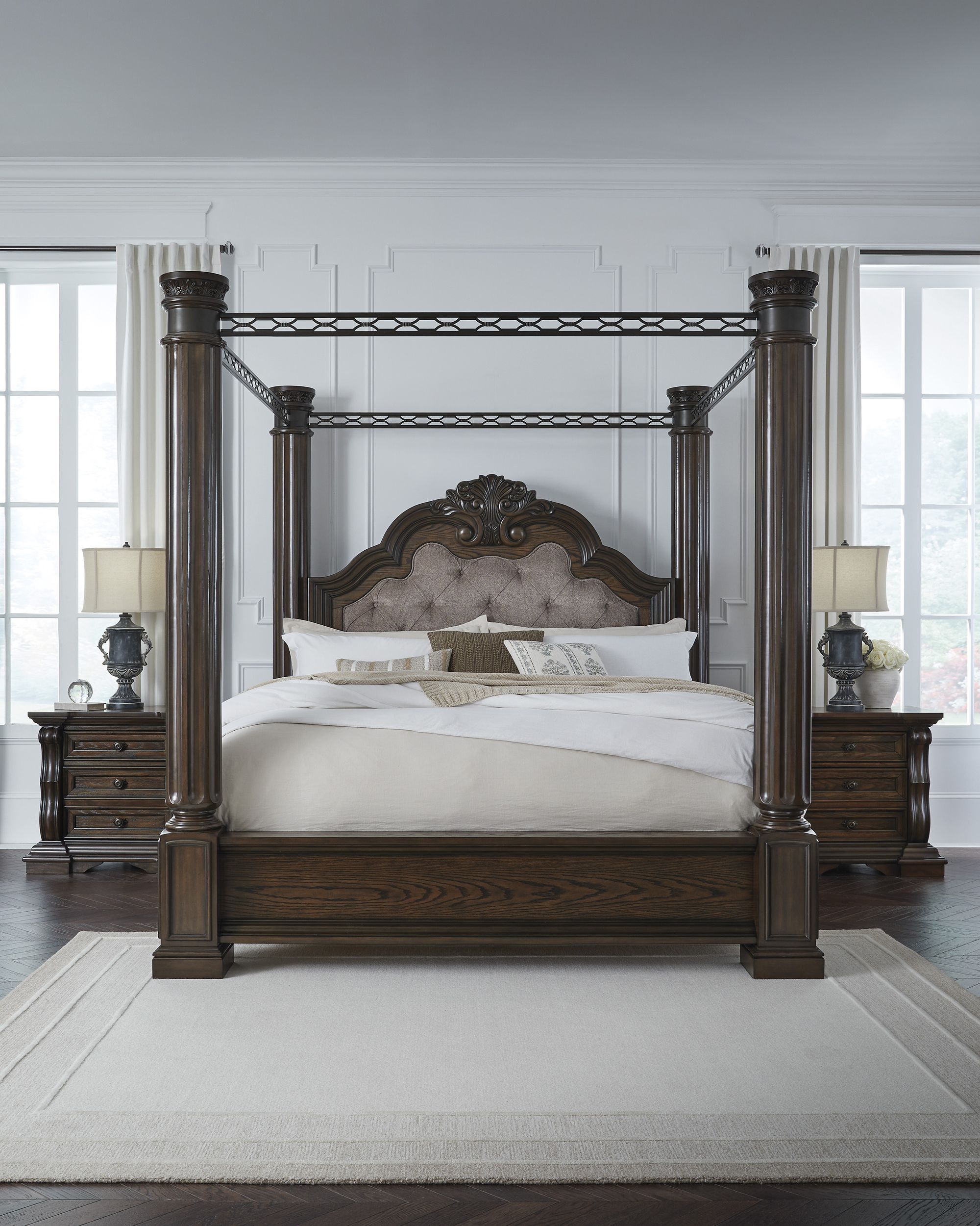Ashley SM Maylee Polyester Fabric Upholstered Canopy King Size Bed